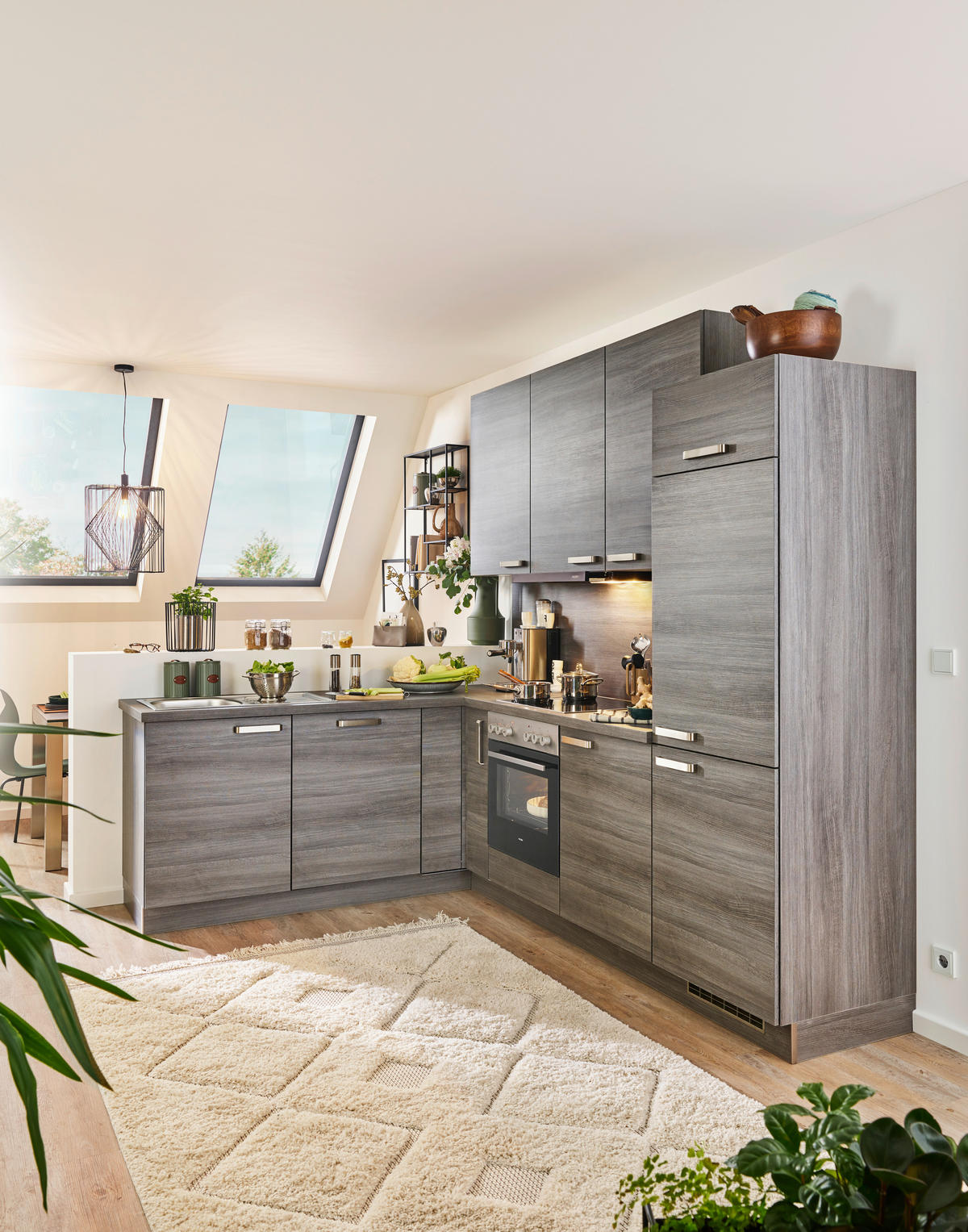 ECKKÜCHE 200/260 cm  in Eichefarben  - Edelstahlfarben/Eichefarben, Design, Holzwerkstoff/Metall (200/260cm) - Express