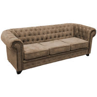 CHESTERFIELD-SOFA CHESTERFIELD Flachgewebe Hellbraun  - Hellbraun/Schwarz, KONVENTIONELL, Holz/Textil (225/72/92cm) - Livetastic