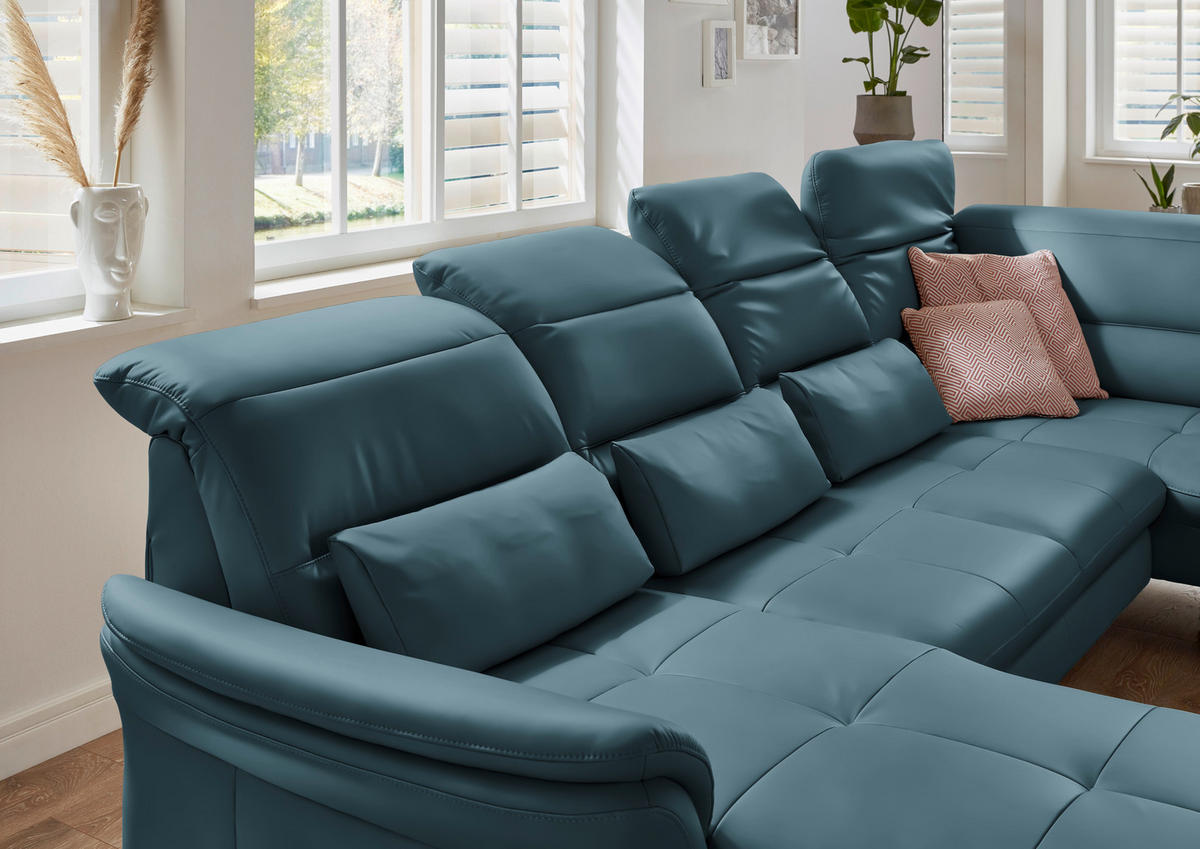 WOHNLANDSCHAFT in Echtleder Blau  - Blau/Schwarz, Design, Leder/Metall (181/336/206cm) - Beldomo Speed