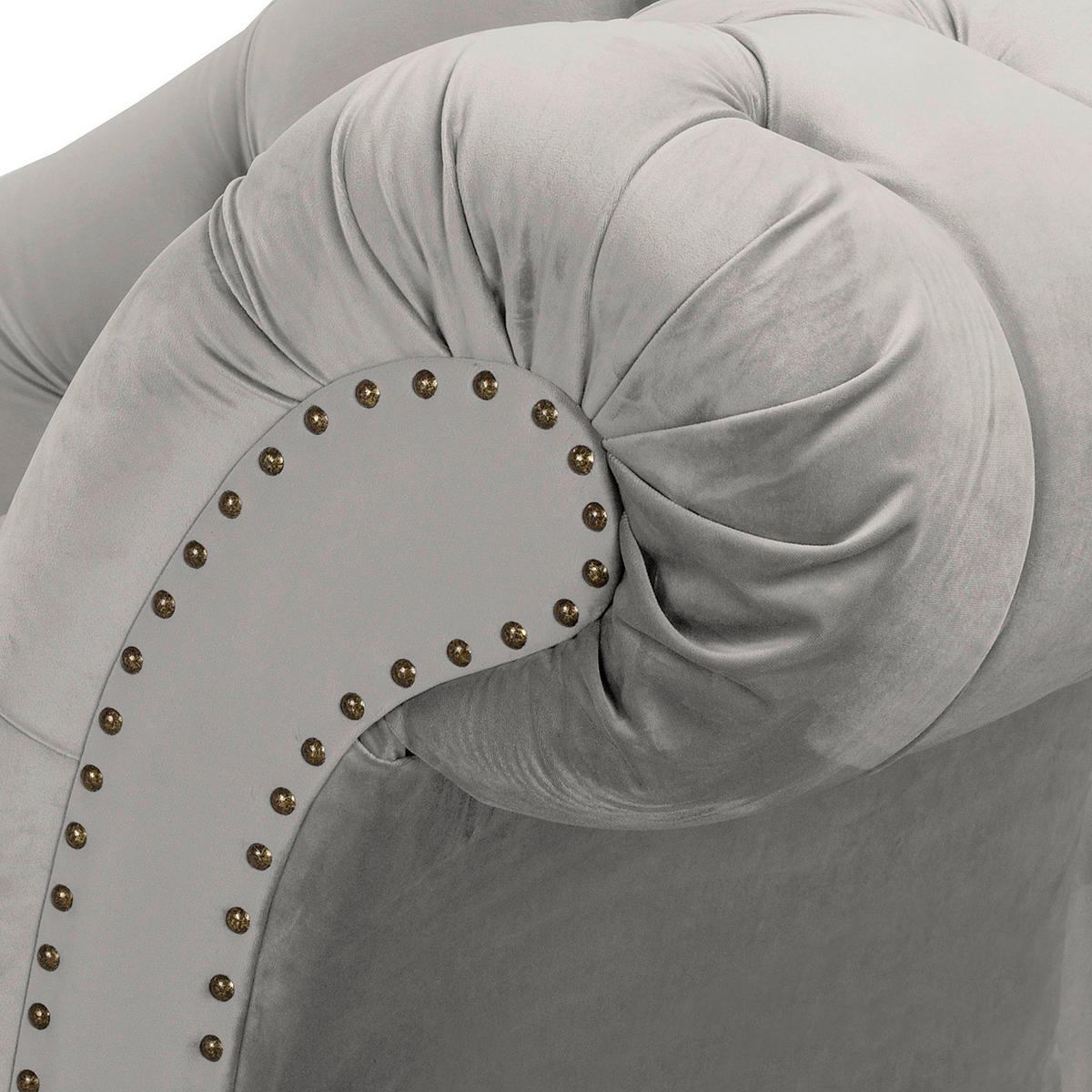 RÉCAMIERE Pako in Samt Grau  - Braun/Grau, Design, Holz/Textil (185/93/75cm) - Livetastic