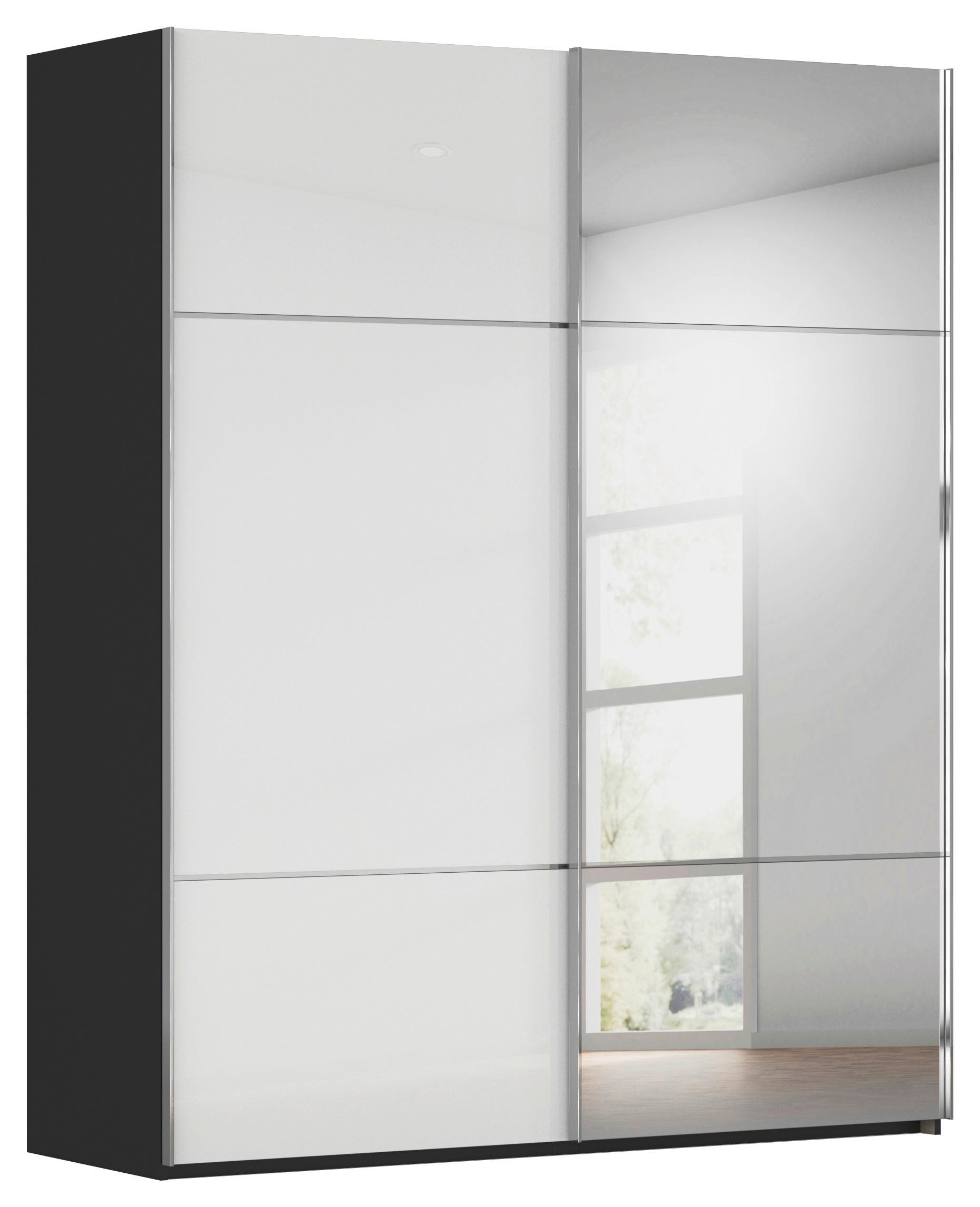 SCHWEBETÜRENSCHRANK 201/223/68 cm,  in Schwarz, Weiß, 2 Tür(en)  - Chromfarben/Schwarz, KONVENTIONELL, Glas/Holzwerkstoff (201/223/68cm) - Novel
