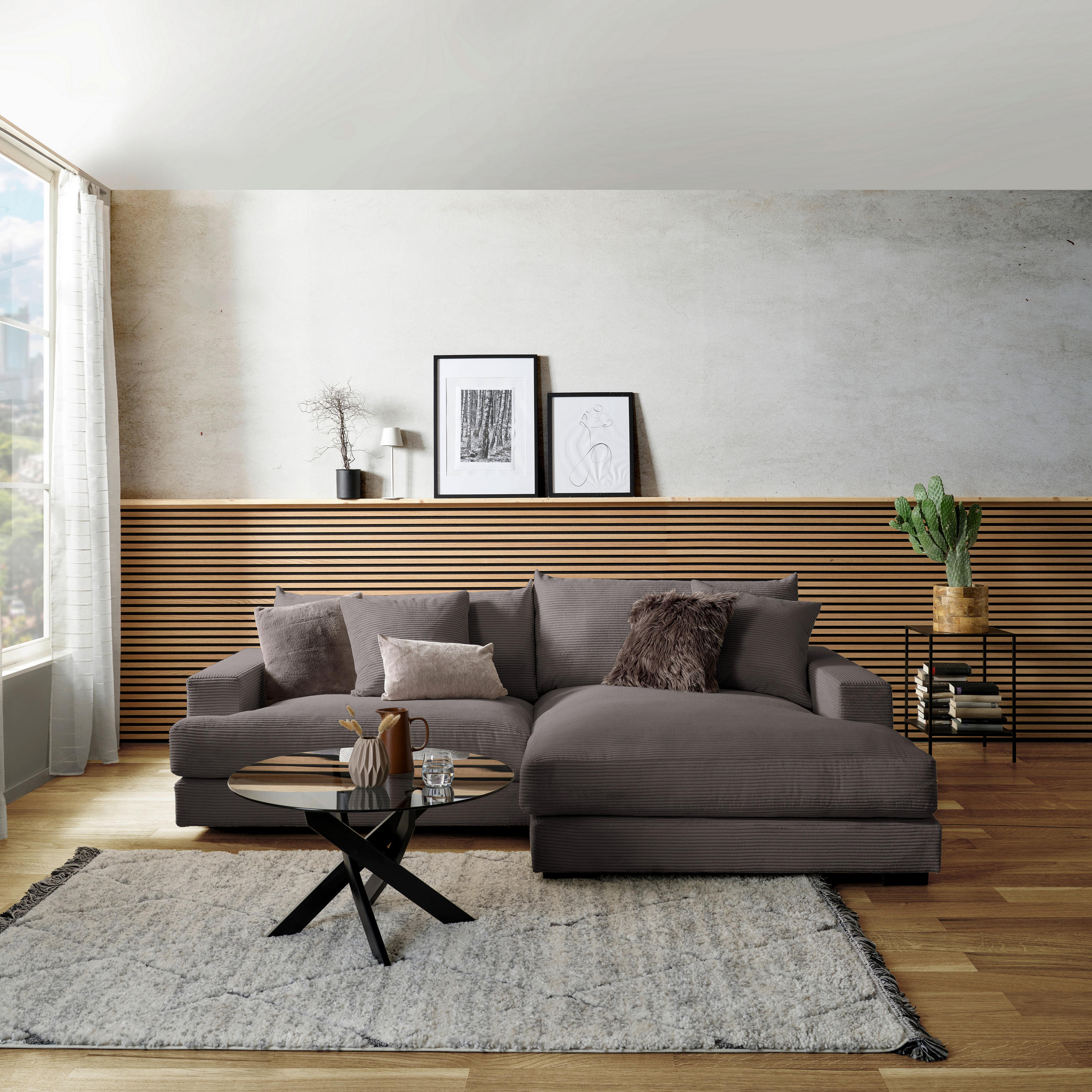 ECKSOFA Grau Cord  - Schwarz/Grau, MODERN, Textil (265/180cm) - P & B