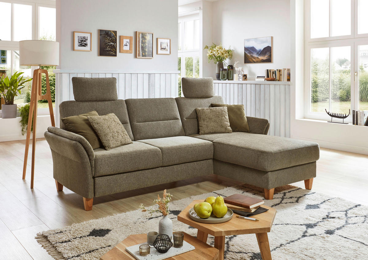 ECKSOFA in Flachgewebe Grün  - Eichefarben/Grün, Konventionell, Holz/Textil (252/162cm) - Sit & More