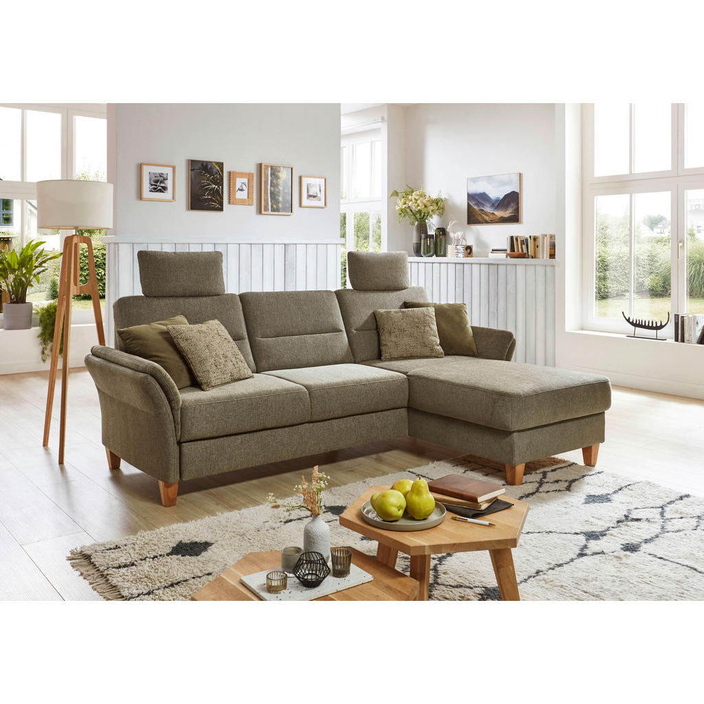 Thumbnail - Cantus Ecksofa, Grün, Textil, Buche, massiv, 3-Sitzer, L-Form, Ottomane rechts, 252x162 cm, Made in EU, Rücken echt, Woh...