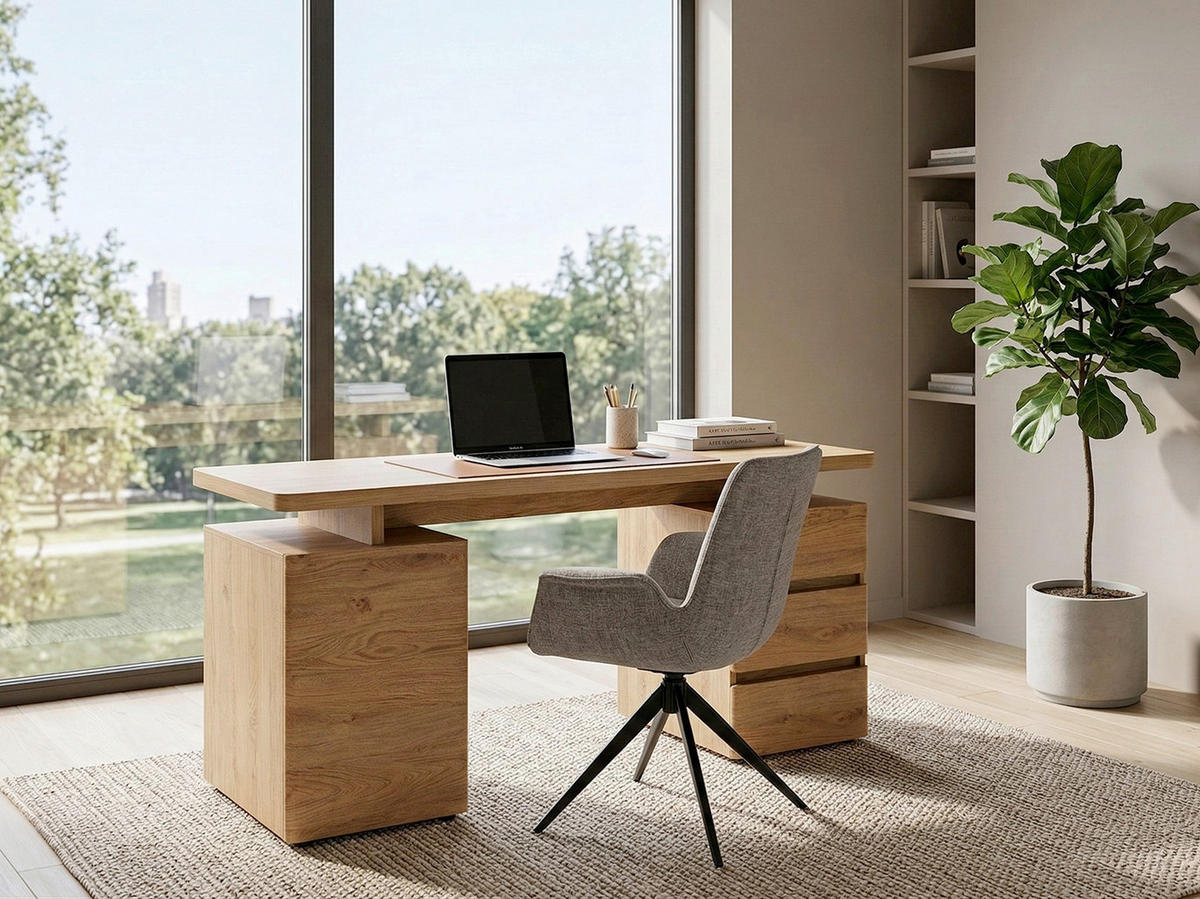 SCHREIBTISCH 150/55/75,5 cm Eichefarben Stauraum, seitenverkehrt montierbar, in verschiedenen Holz-Dekoren erhältlich  - Eichefarben, KONVENTIONELL, Holzwerkstoff (150/55/75,5cm) - MID.YOU