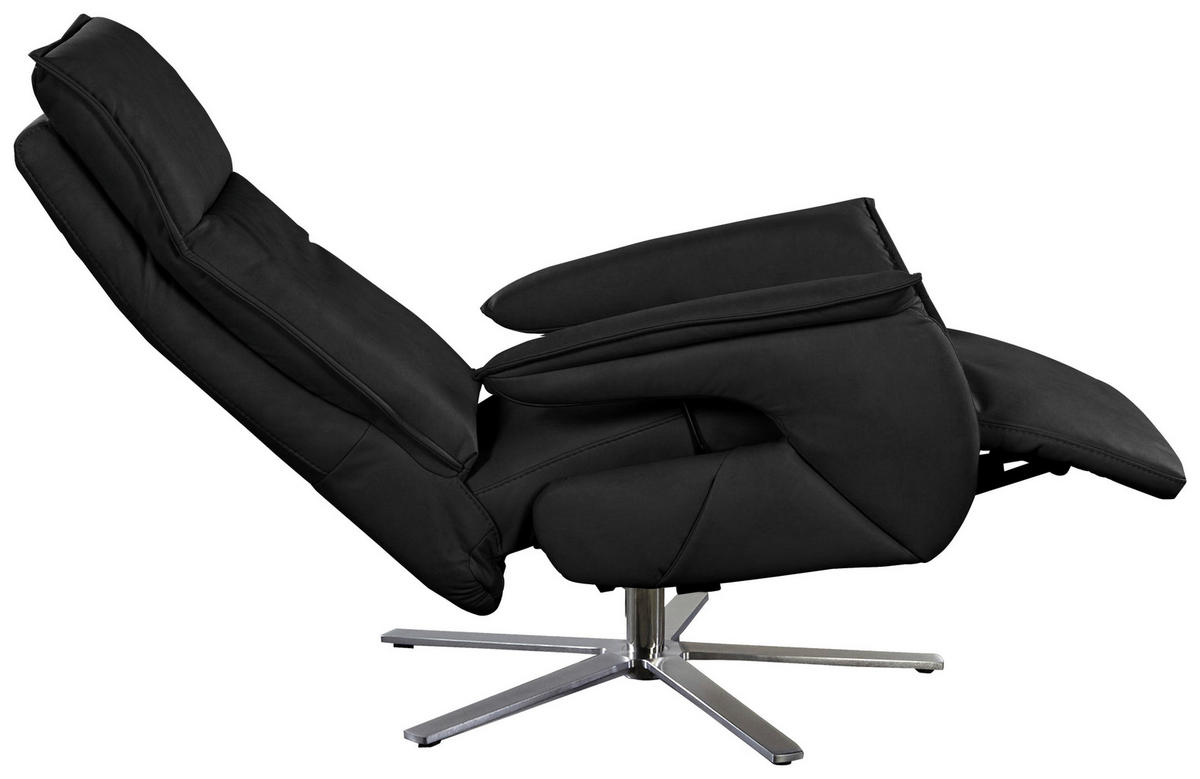 FERNSEHSESSEL in Schwarz  - Edelstahlfarben/Schwarz, Modern, Leder/Metall (77/116/80cm) - Livetastic