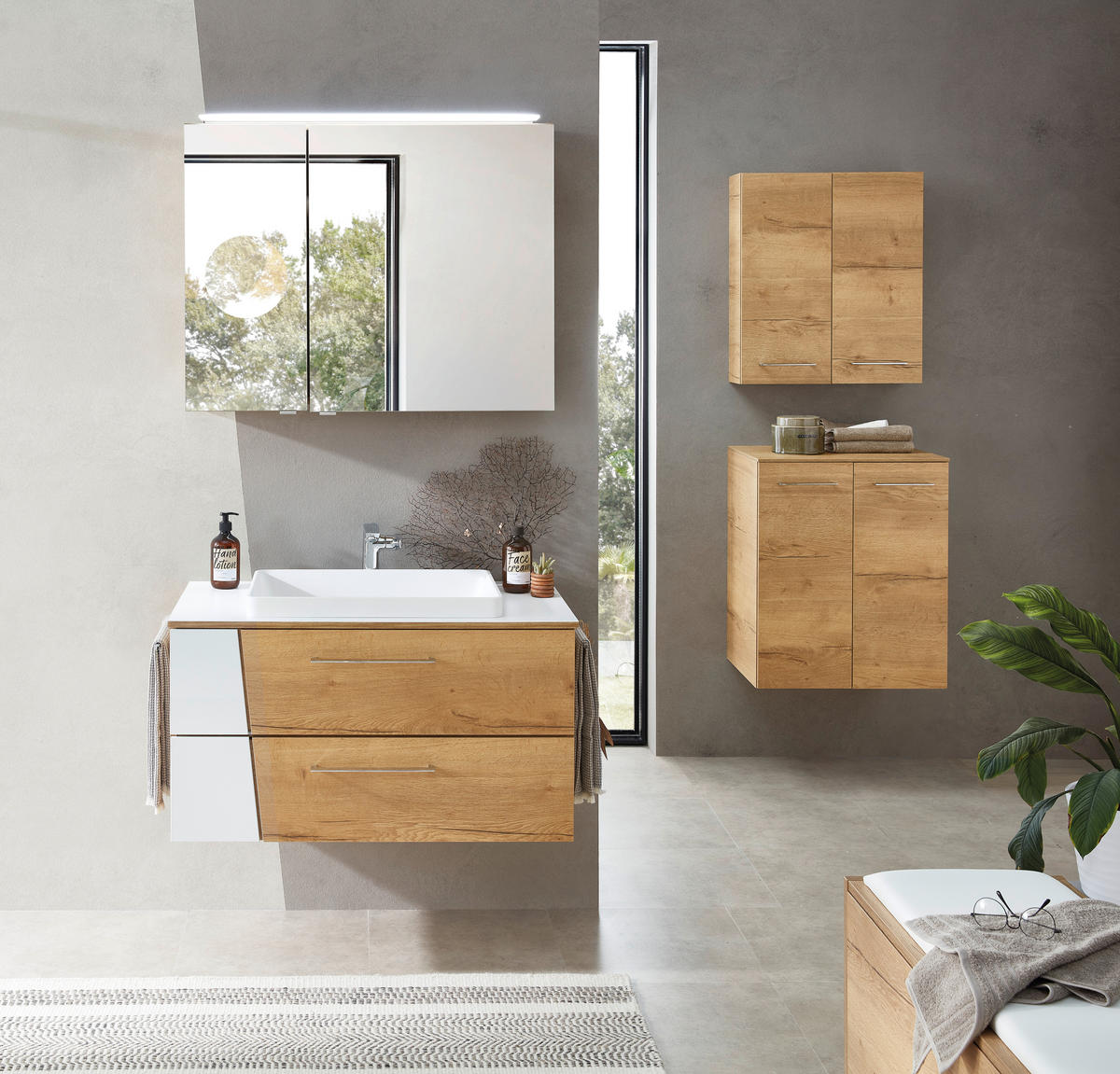 WASCHTISCHKOMBI 92 cm  - Chromfarben/Eichefarben, KONVENTIONELL, Holzwerkstoff/Kunststoff (92cm) - Sadena