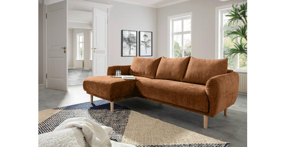 ECKSOFA Rostfarben Flachgewebe  - Rostfarben/Buchefarben, KONVENTIONELL, Holz/Textil (144/230cm) - Carryhome