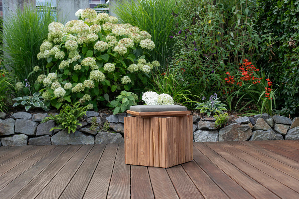 GARTENHOCKER  - Taupe/Braun, Basics, Holz/Textil (45/45/45cm) - Gardenson