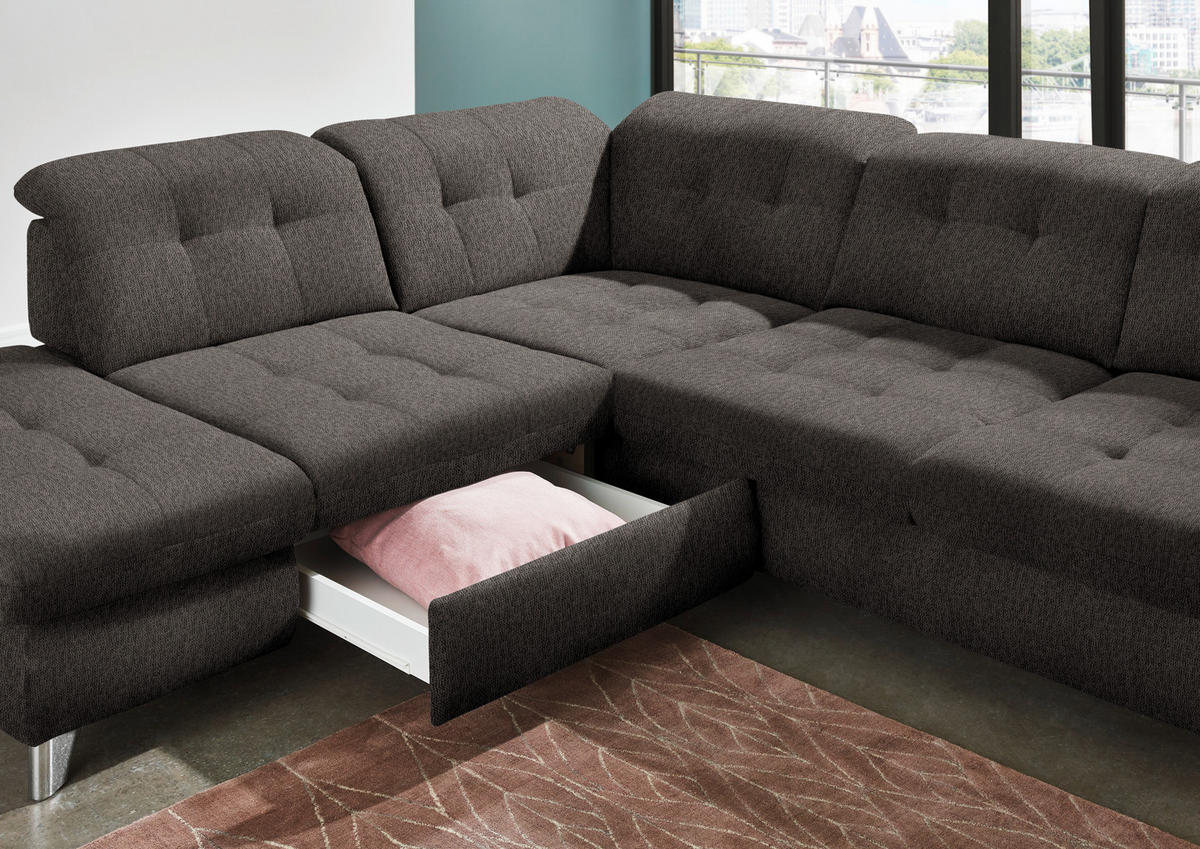 ECKSOFA in Chenille Anthrazit  - Chromfarben/Anthrazit, Design, Textil/Metall (260/310cm) - Beldomo Speed