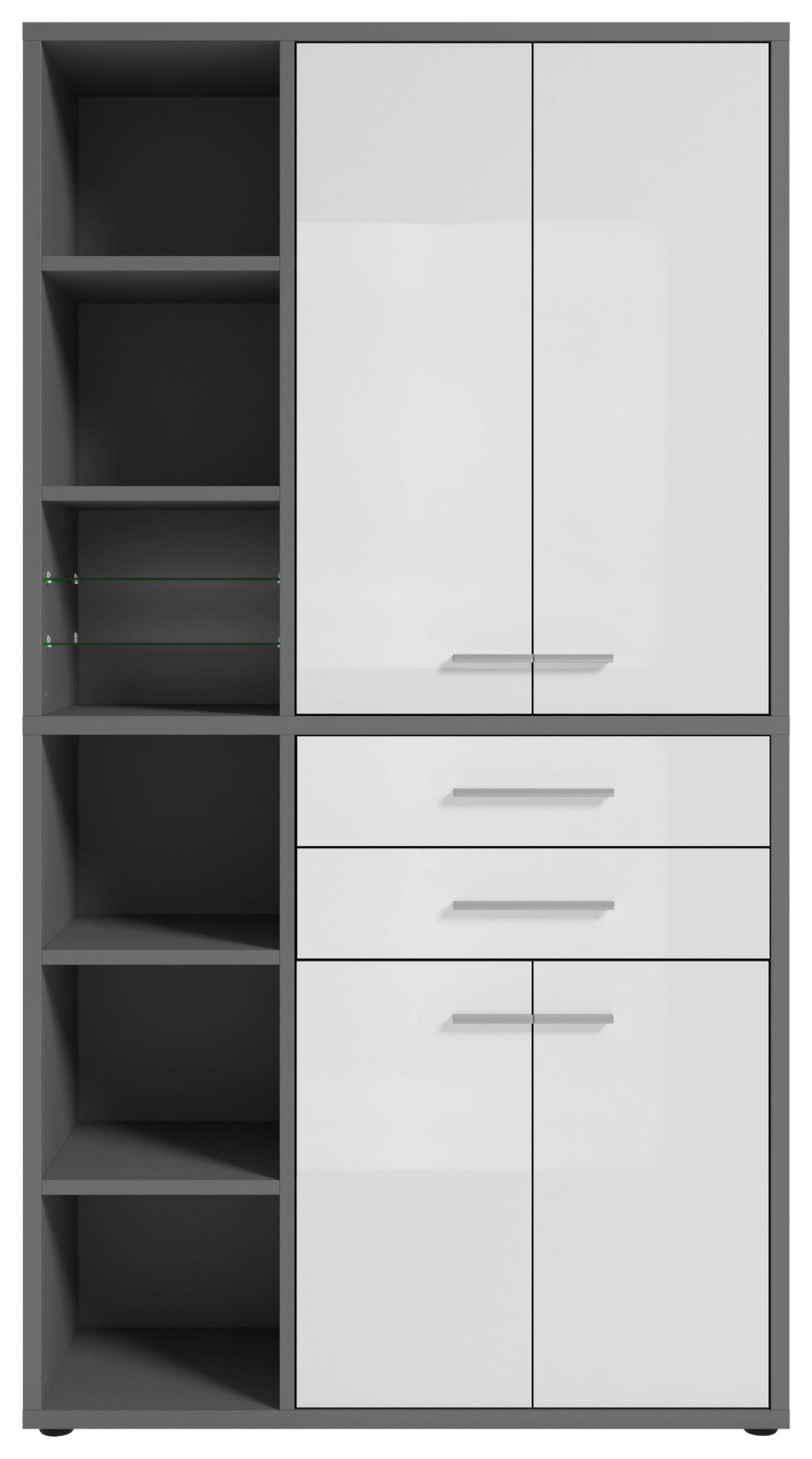 AKTENSCHRANK Grau, Weiß  - Weiß/Grau, MODERN, Glas/Holzwerkstoff (116,5/215,4/40cm)