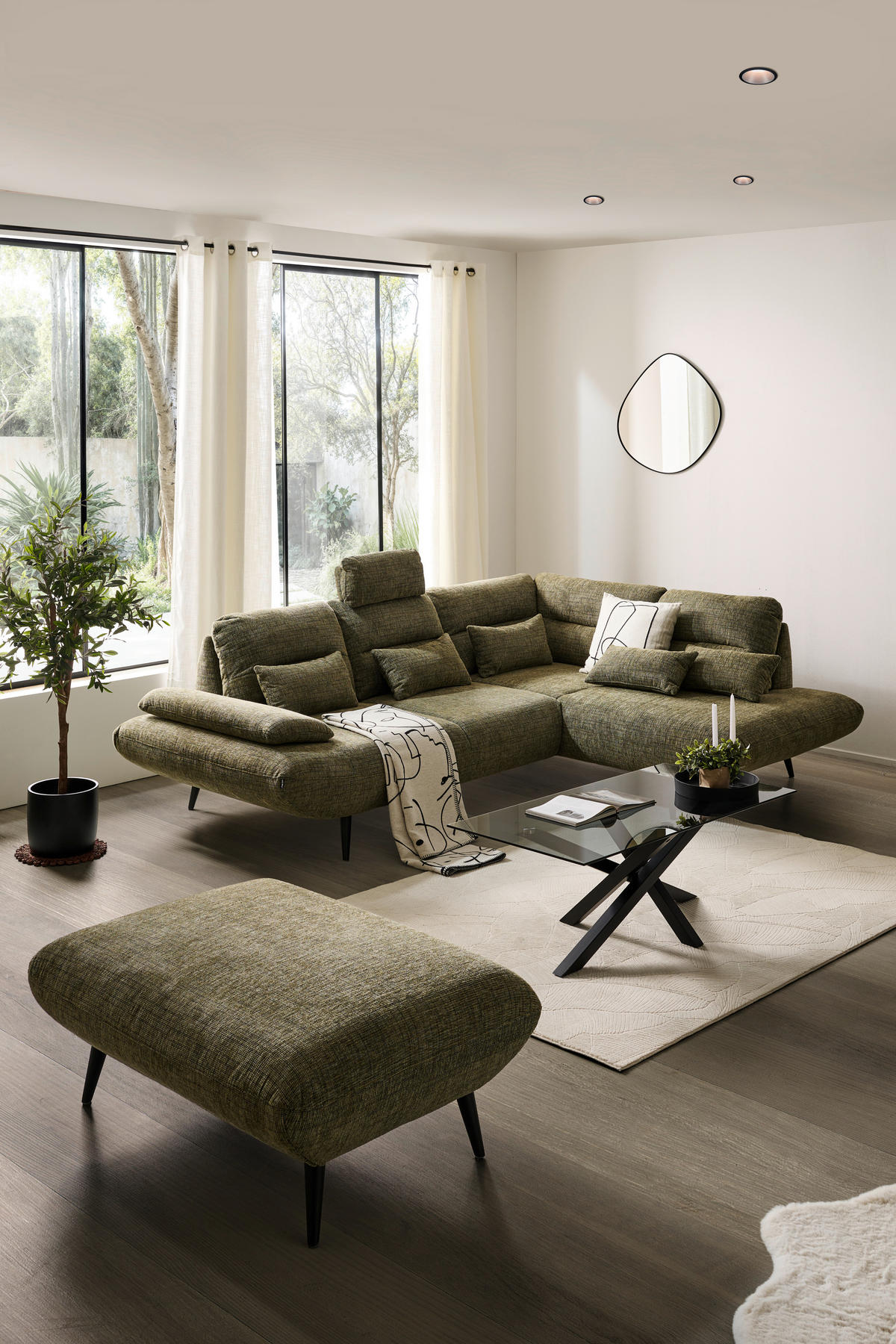 ECKSOFA  in Chenille Olivgrün  286/213 cm  - Schwarz/Olivgrün, Design, Textil/Metall (286/213cm) - Welnova