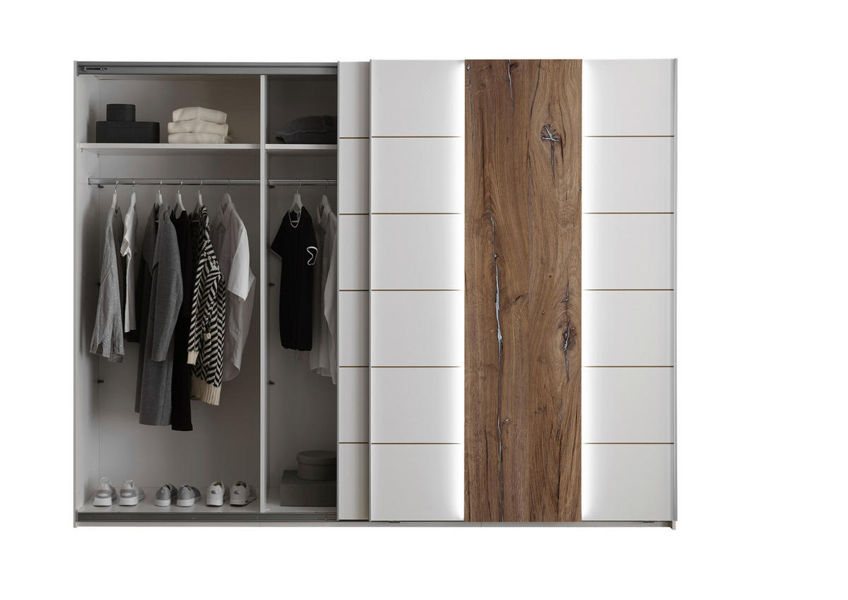 ORMAR ZA ODEĆU bela, boja hrasta  270/210/60 cm  - boja aluminijuma/boja hrasta, Moderno, metal/pločasti materijal (270/210/60cm) - Carryhome