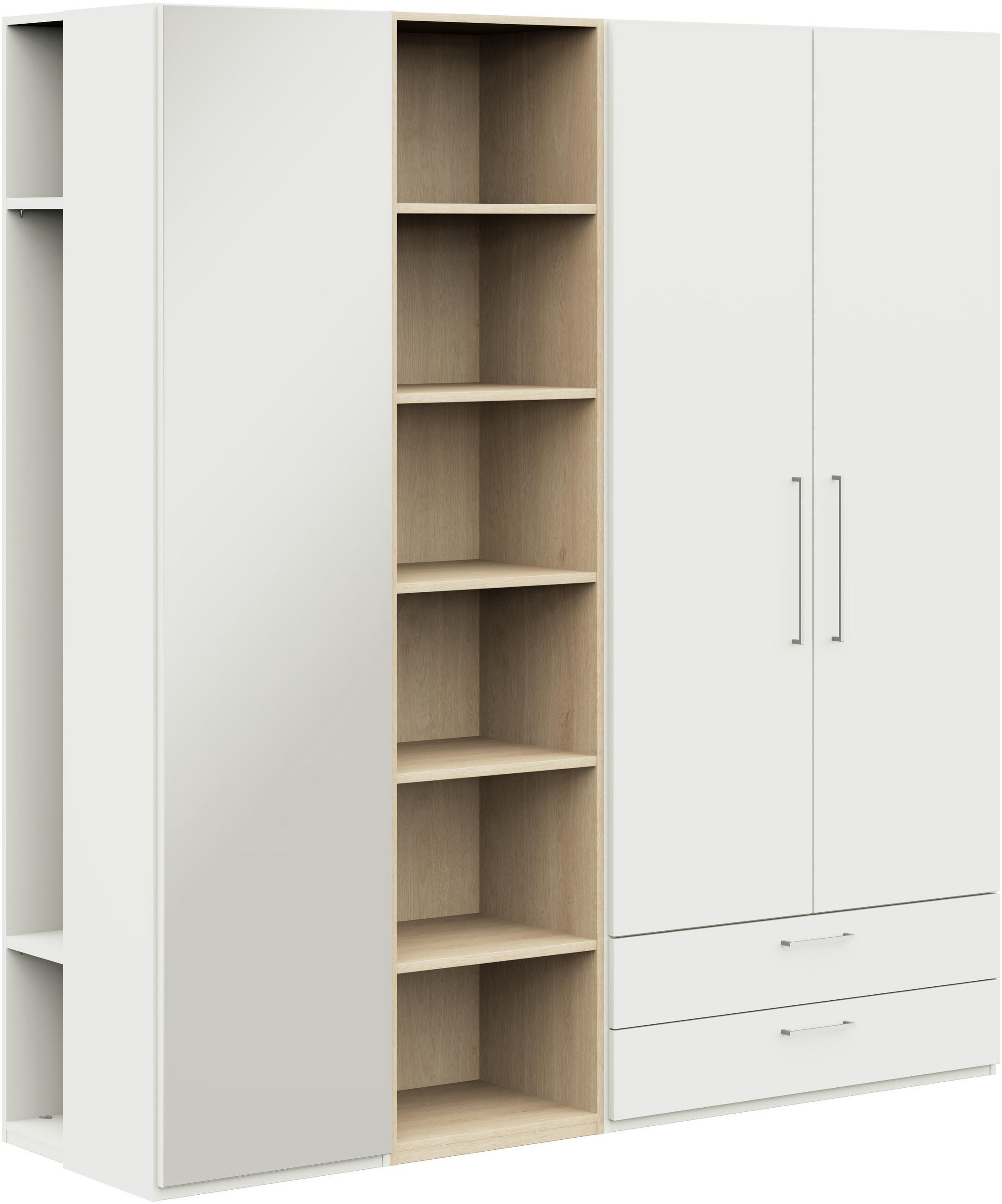 KLEIDERSCHRANK 3-türig Weiß, Eichefarben  - Edelstahlfarben/Eichefarben, Design, Glas/Holzwerkstoff (202,6/213,6/59,3cm) - Cantus