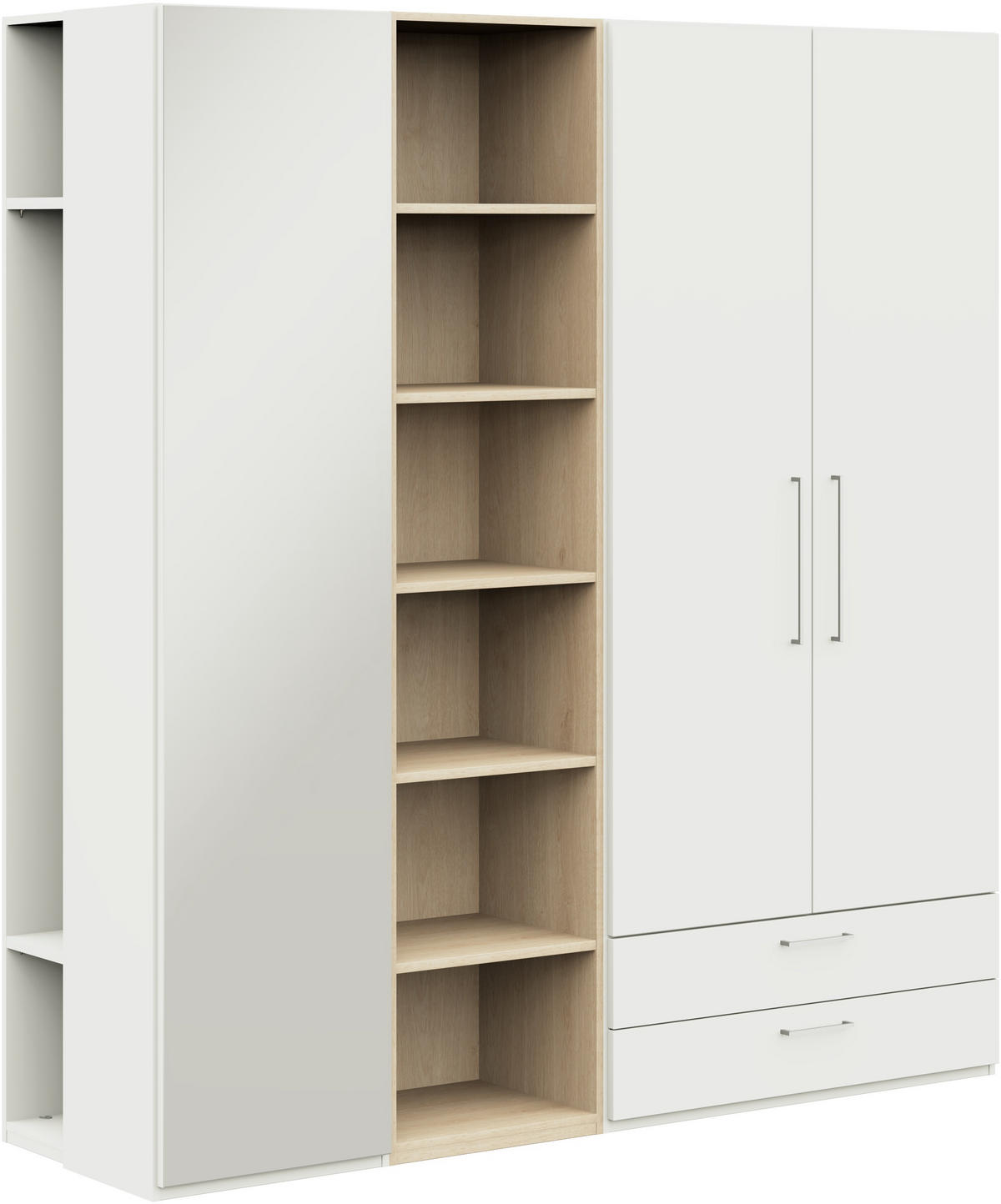 KLEIDERSCHRANK 3-türig Weiß, Eichefarben  - Edelstahlfarben/Eichefarben, Design, Glas/Holzwerkstoff (202,6/213,6/59,3cm) - Cantus