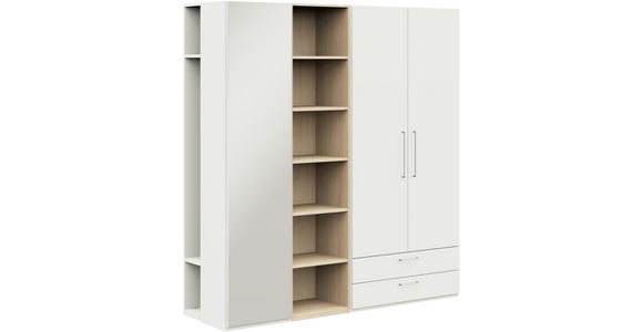 KLEIDERSCHRANK 3-türig Weiß, Eichefarben  - Edelstahlfarben/Eichefarben, Design, Glas/Holzwerkstoff (202,6/213,6/59,3cm) - Cantus