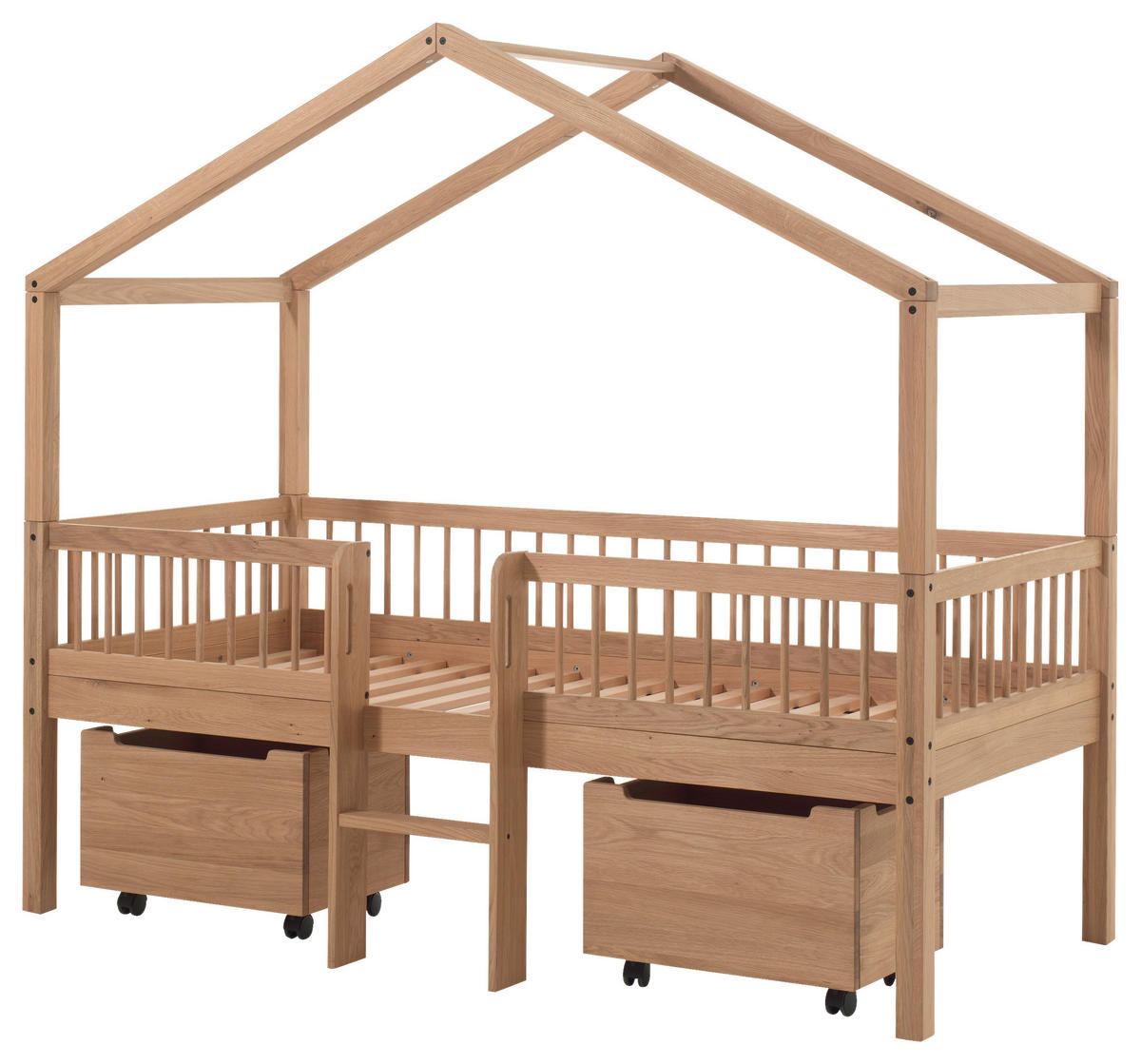 HAUSBETT Absturzsicherung, Leiter, Rollrost, Bettschublade 90/200 cm  in Eichefarben  - Eichefarben/Eschefarben, MODERN, Holz (90/200cm) - MID.YOU