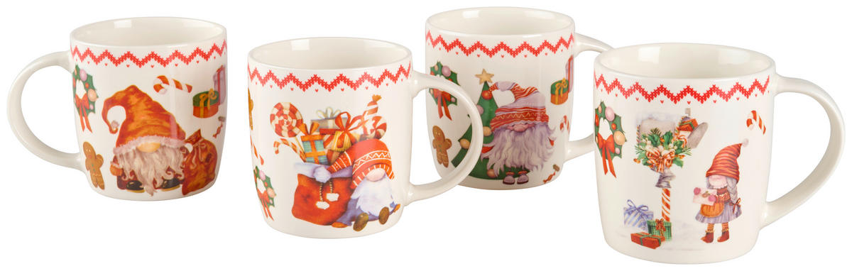 KAFFEEBECHER  325 ml   - Rot/Weiß, LIFESTYLE, Keramik (8,5/9,1cm) - X-Mas