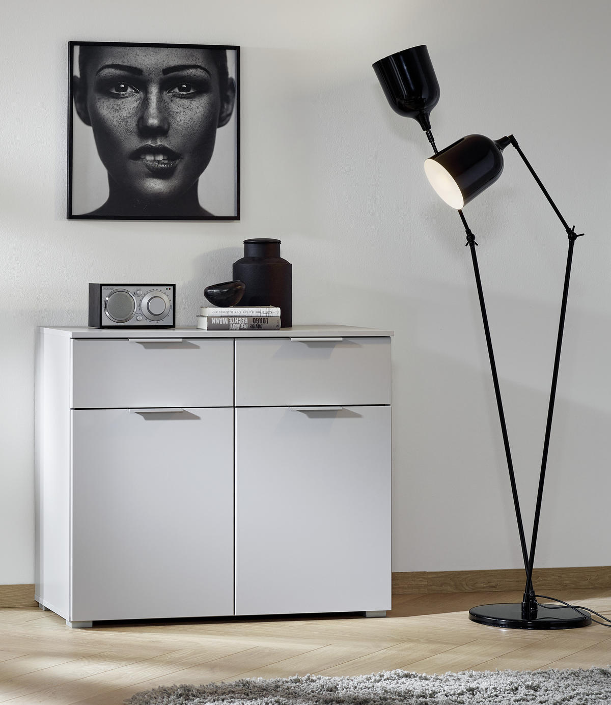 BYRÅ 93/81/42 cm  - ljusgrå/aluminiumfärg, Modern, trämaterial (93/81/42cm) - Rauch Möbel