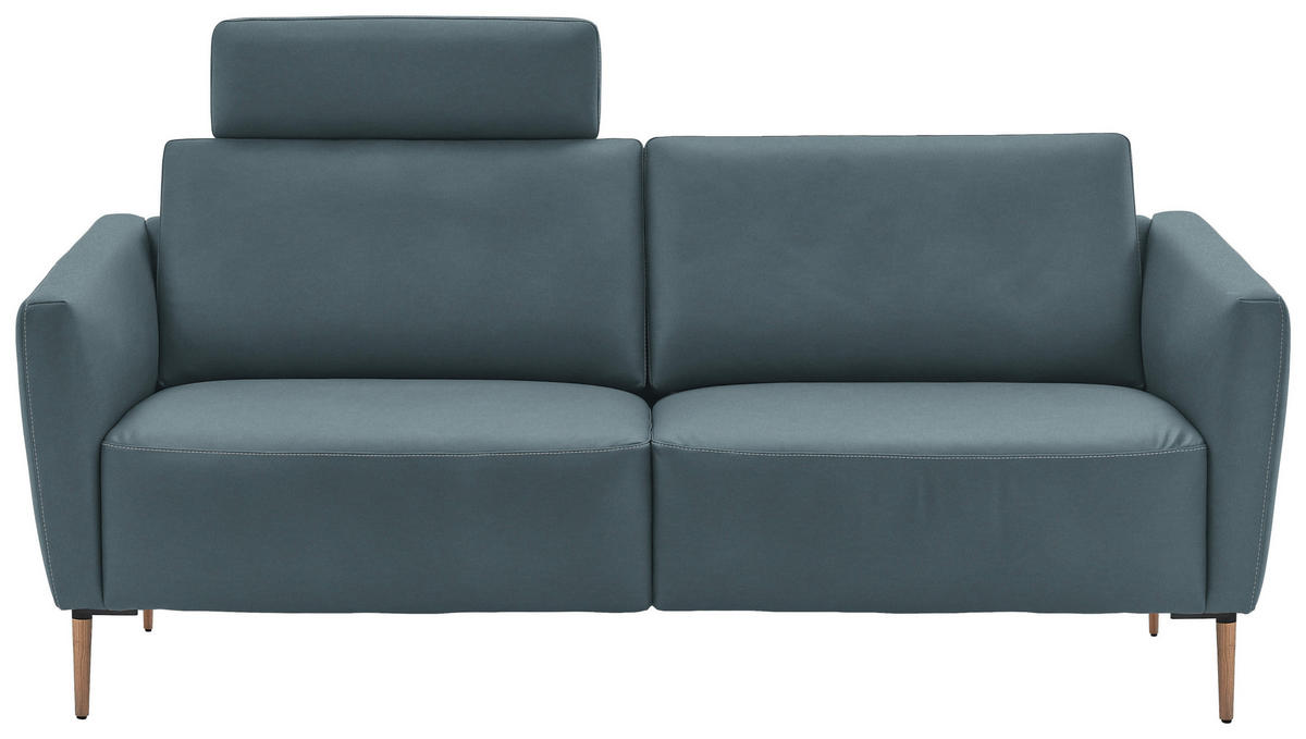 2-SITZER-SOFA  in Echtleder Blaugrau   - Eichefarben/Beige, Natur, Leder/Holz (207/86/87cm) - Valnatura