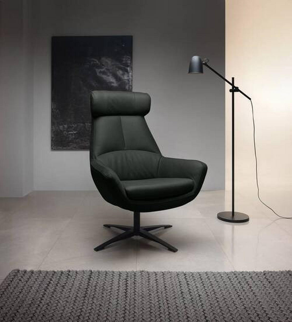 SESSEL in Echtleder Schwarz  - Schwarz, Modern, Leder/Metall (81/112/83cm) - Trendmanufaktur