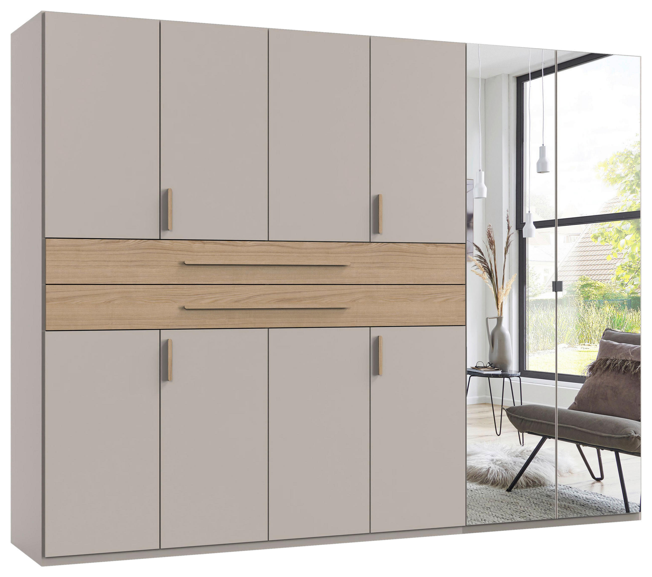 Șifonier, 270/208/65 cm, culoare lemn stejar, cașmir - cașmir/culoare lemn stejar, Design (270/208/65cm) - Carryhome