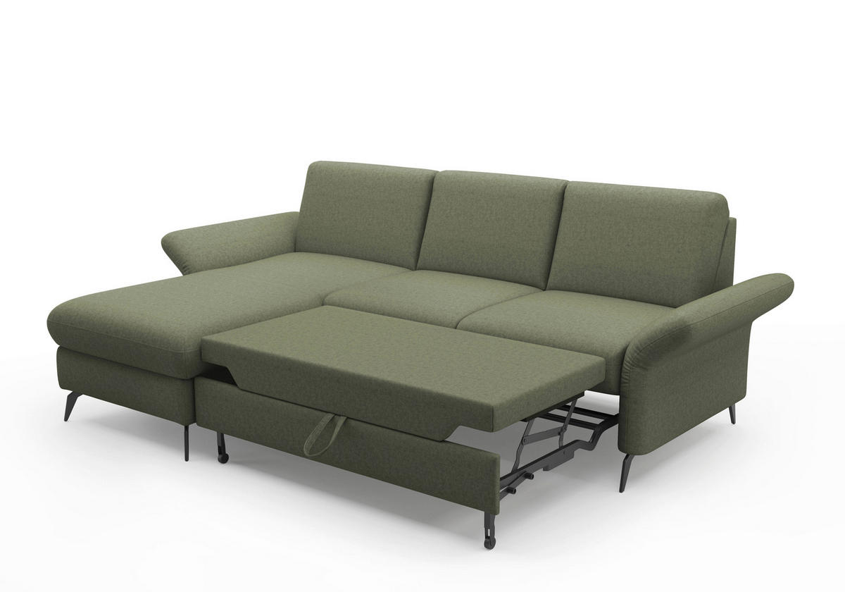 ECKSOFA ROCHELLE E Olivgrün Flachgewebe  - Schwarz/Olivgrün, KONVENTIONELL, Textil/Metall (164/251cm) - Sit & More
