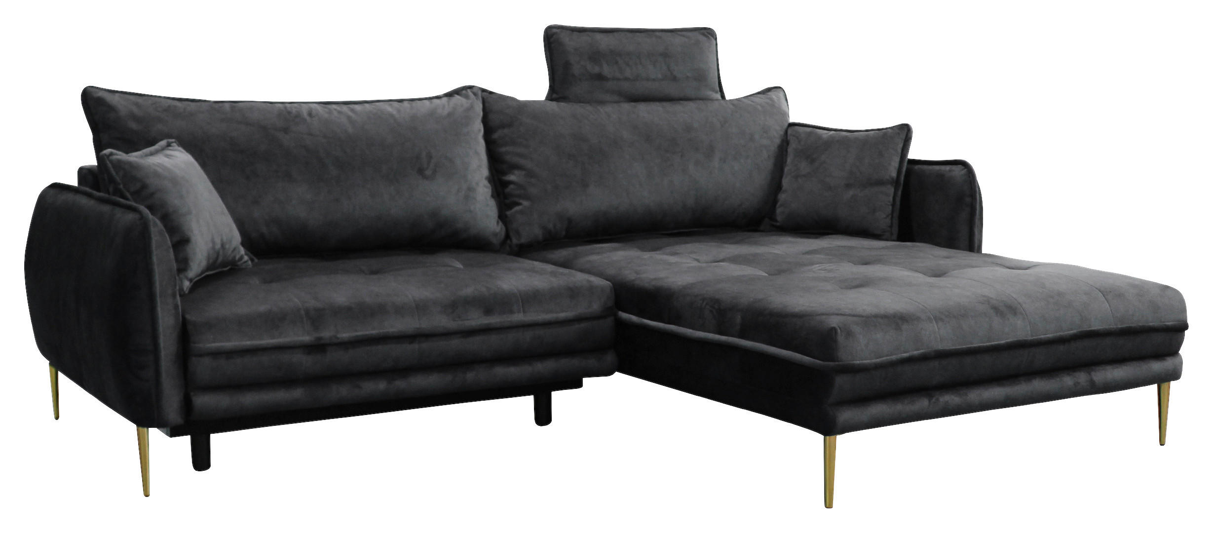 ECKSOFA Anthrazit Velours  - Anthrazit/Goldfarben, Design, Textil/Metall (264/196cm) - MID.YOU