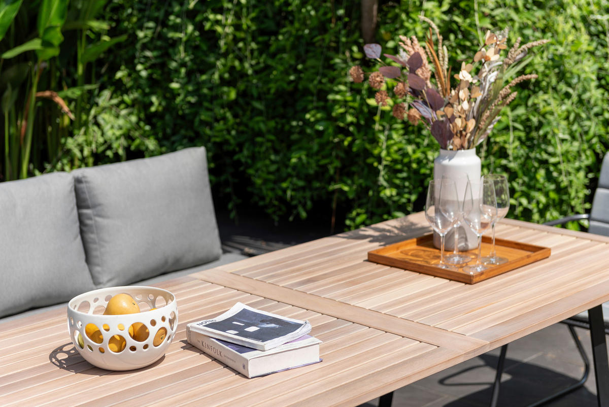 GARTENTISCH 208/89/74 cm Metall rechteckig  - Schwarz/Teakfarben, Design, Holz/Metall (208/89/74cm) - Ambia Garden