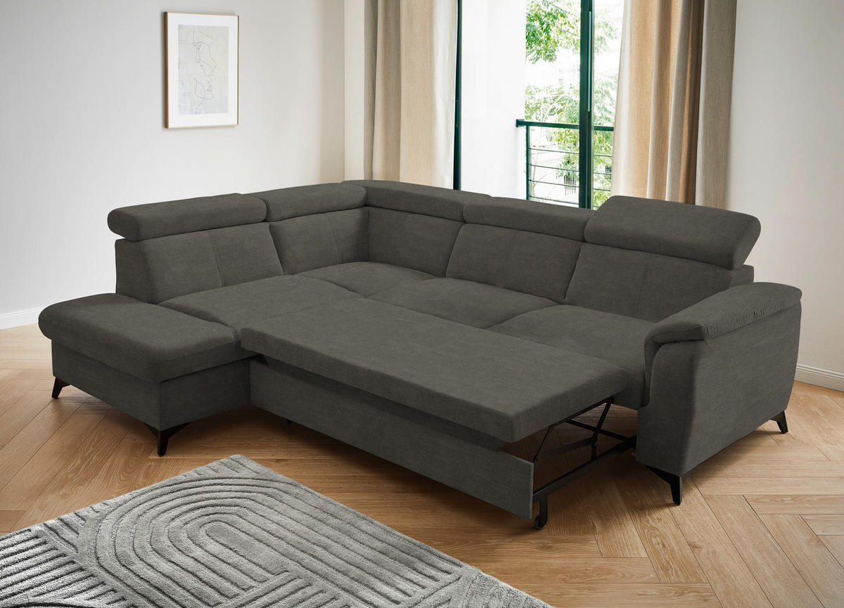 ECKSOFA in Mikrofaser Graubraun  - Graubraun/Schwarz, Design, Textil/Metall (203/260cm) - Stylife