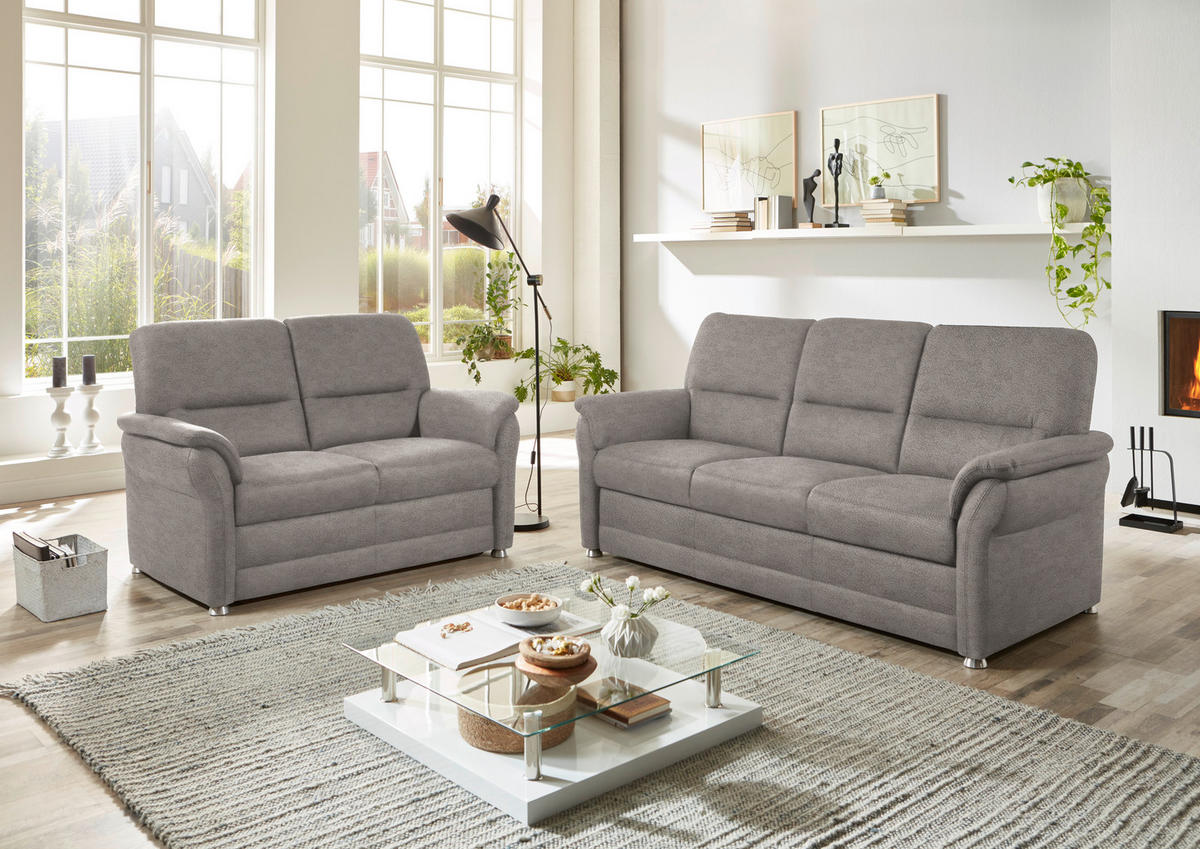 SITZGARNITUR in Mikrofaser Hellgrau  - Hellgrau/Alufarben, Konventionell, Textil/Metall (192/96/89cm) - Beldomo Comfort