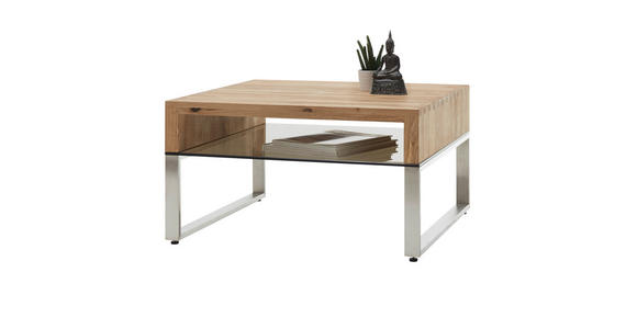 COUCHTISCH Eiche massiv ESG 70/70/39 cm quadratisch Eichefarben, Edelstahlfarben, Bronzefarben - Edelstahlfarben/Eichefarben, Design, Glas/Holz (70/70/39cm) - Novel