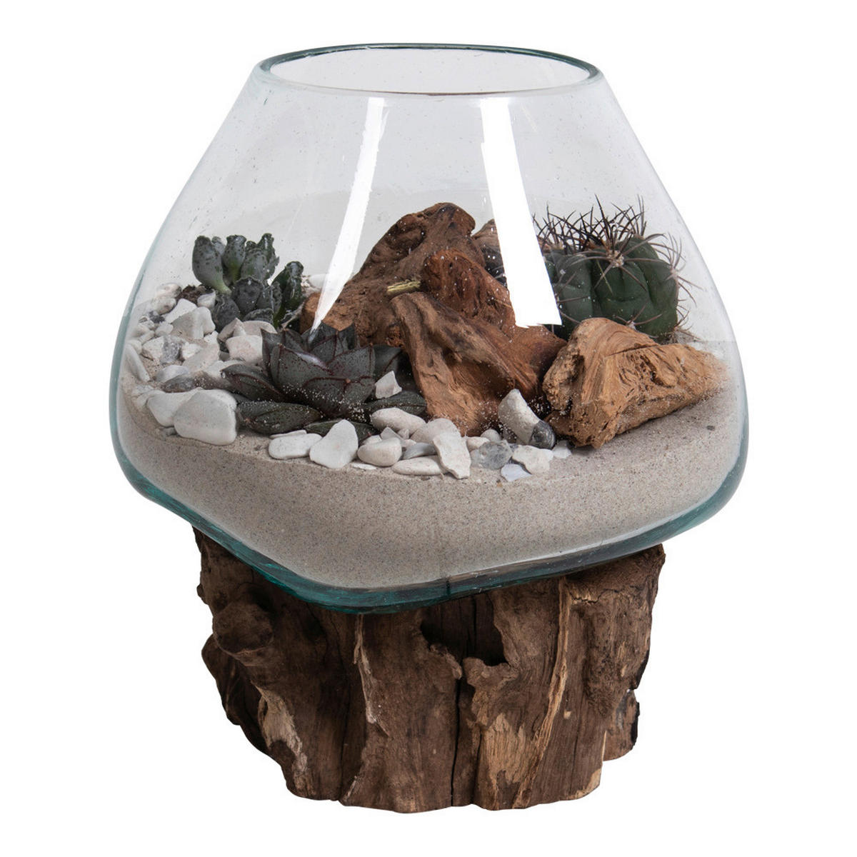 VASE  - Transparent/Teakfarben, Design, Glas/Holz (18/20/15cm)