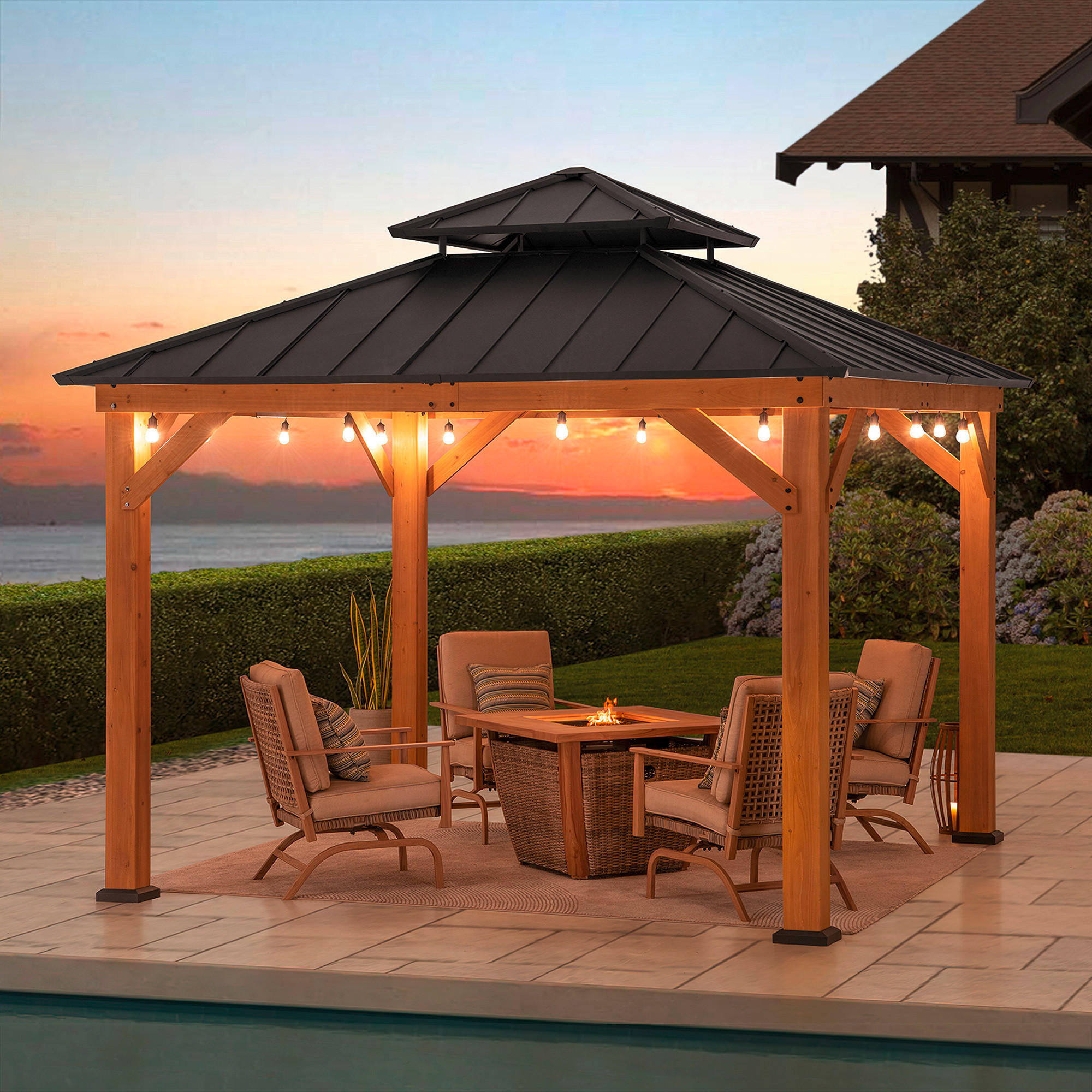PAVILLON 330/305/330 cm  - Anthrazit, Basics, Holz/Metall (330/305/330cm) - Modante
