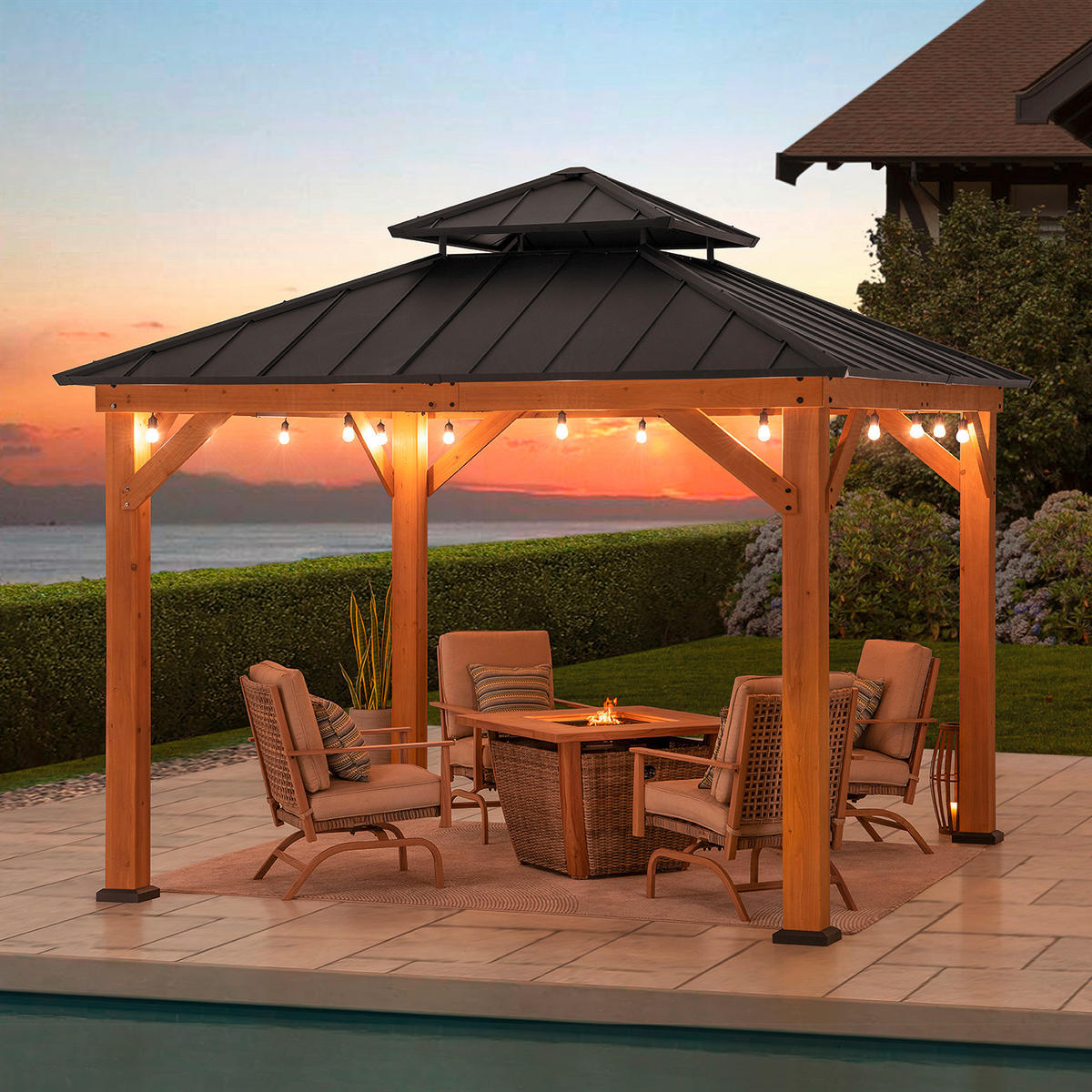 PAVILLON 330/305/330 cm  - Anthrazit, Basics, Holz/Metall (330/305/330cm) - Modante