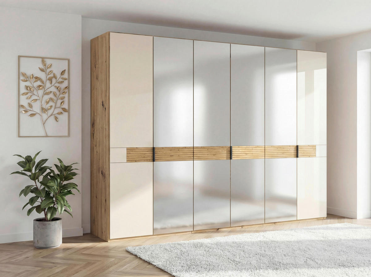 DREHTÜRENSCHRANK 300/216/58 cm,  in Eichefarben, Champagner, 6 Tür(en)  - Schieferfarben/Champagner, Design, Glas/Holz (300/216/58cm) - Musterring