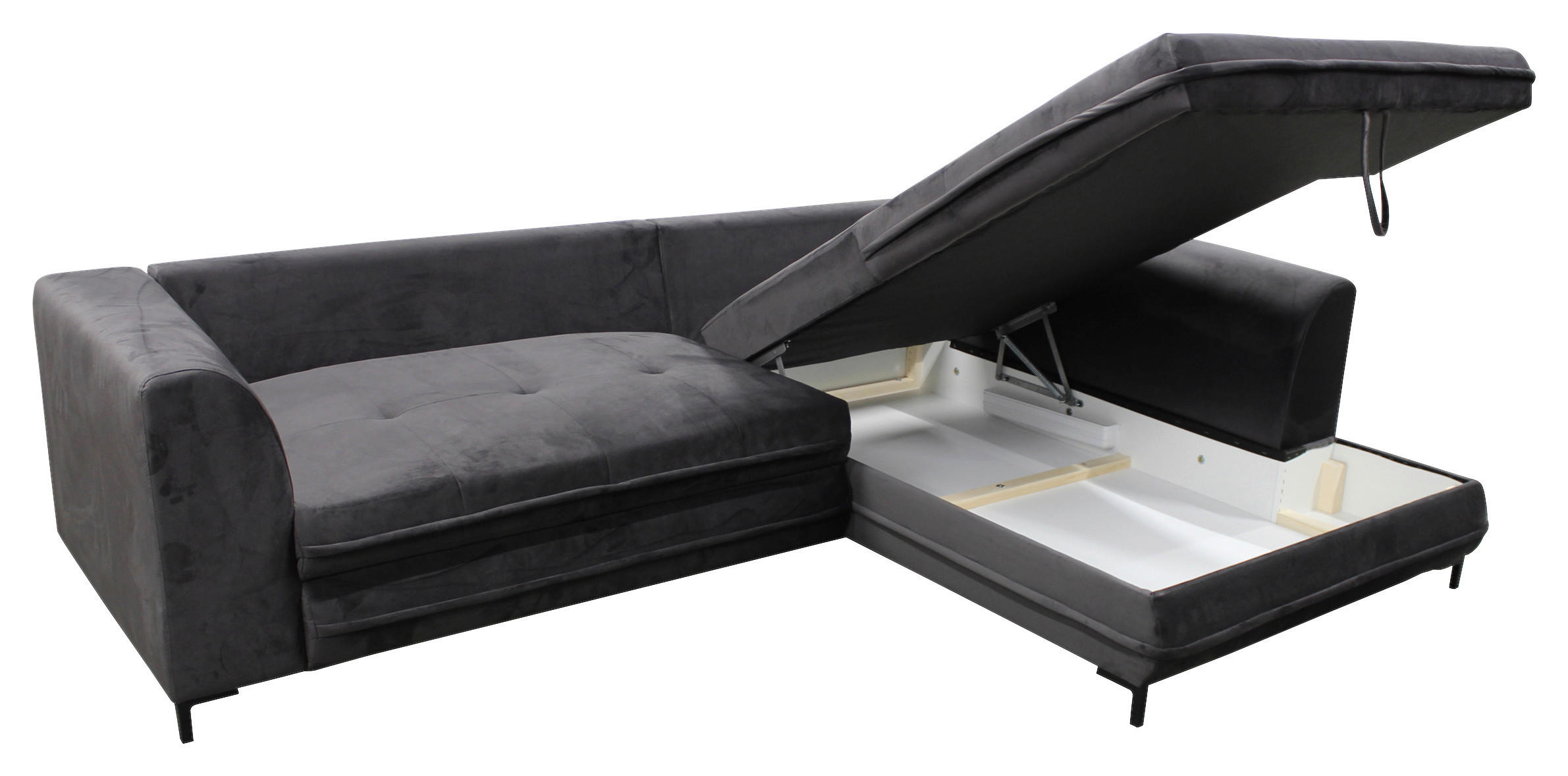 ECKSOFA Grau Velours  - Schwarz/Grau, Design, Textil/Metall (277/187cm) - Livetastic