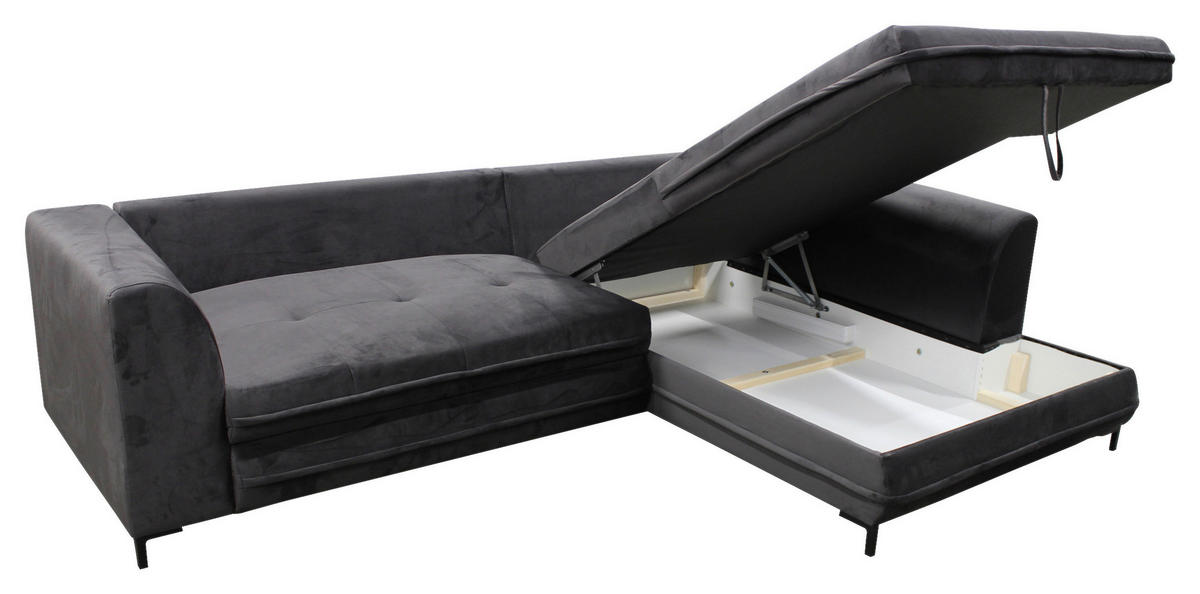 ECKSOFA Grau Velours  - Schwarz/Grau, Design, Textil/Metall (277/187cm) - Livetastic