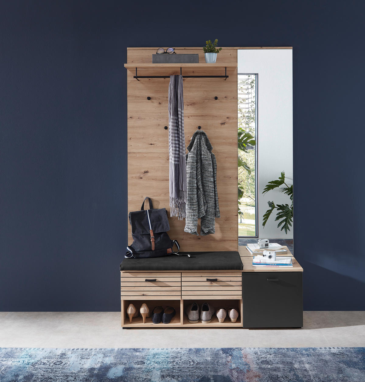 GARDEROBENBANK 126/47,2/37,4 cm  - Schwarz/Eiche Artisan, Design, Holzwerkstoff/Kunststoff (126/47,2/37,4cm) - Voleo
