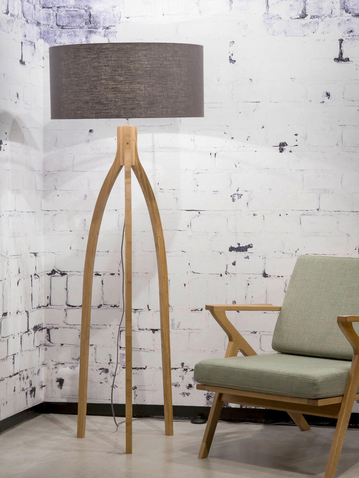STOJACIA LAMPA, 60/160 cm  - prírodná farba/tmavosivá, Trend, drevo/textil (60/160cm) - Good & Mojo