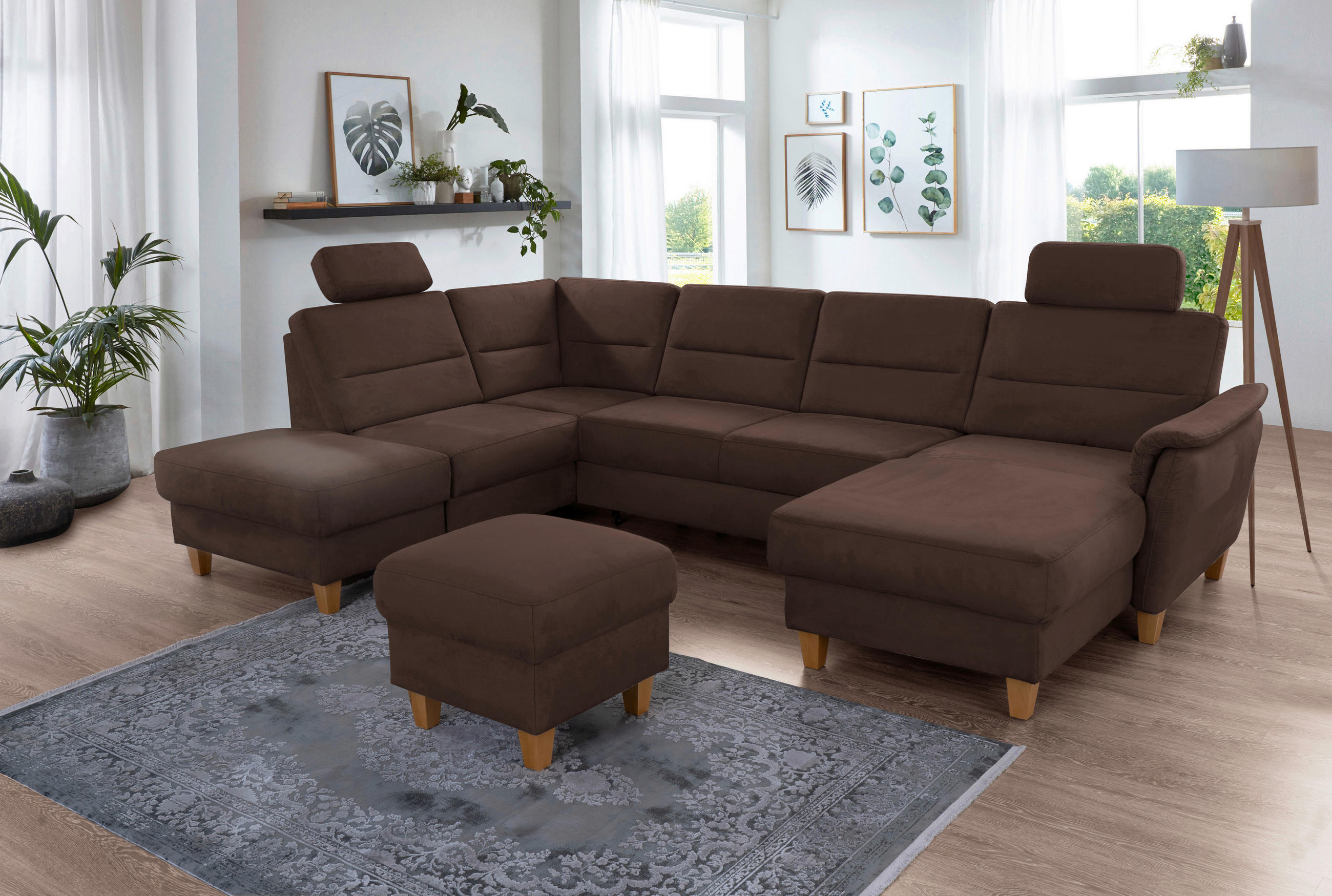 WOHNLANDSCHAFT in Mikrofaser Dunkelbraun  - Eichefarben/Dunkelbraun, Konventionell, Holz/Textil (212/308/163cm) - Sit & More