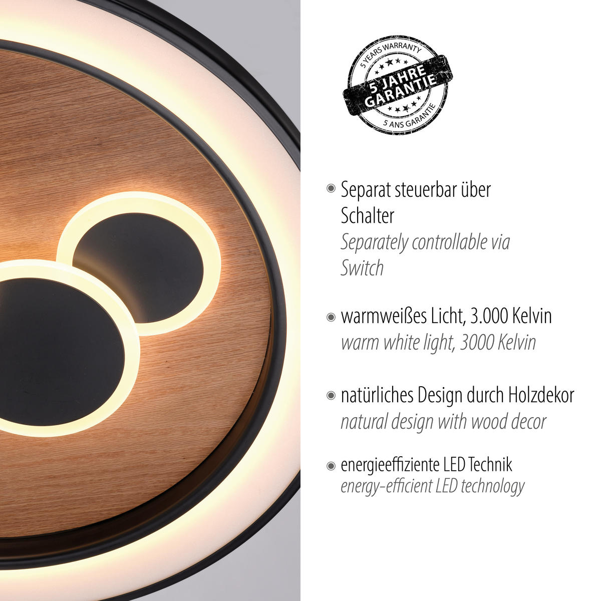 LED-DECKENLEUCHTE Eliza 60/60/8 cm   - Natur, Holz (60/60/8cm) - Paul Neuhaus