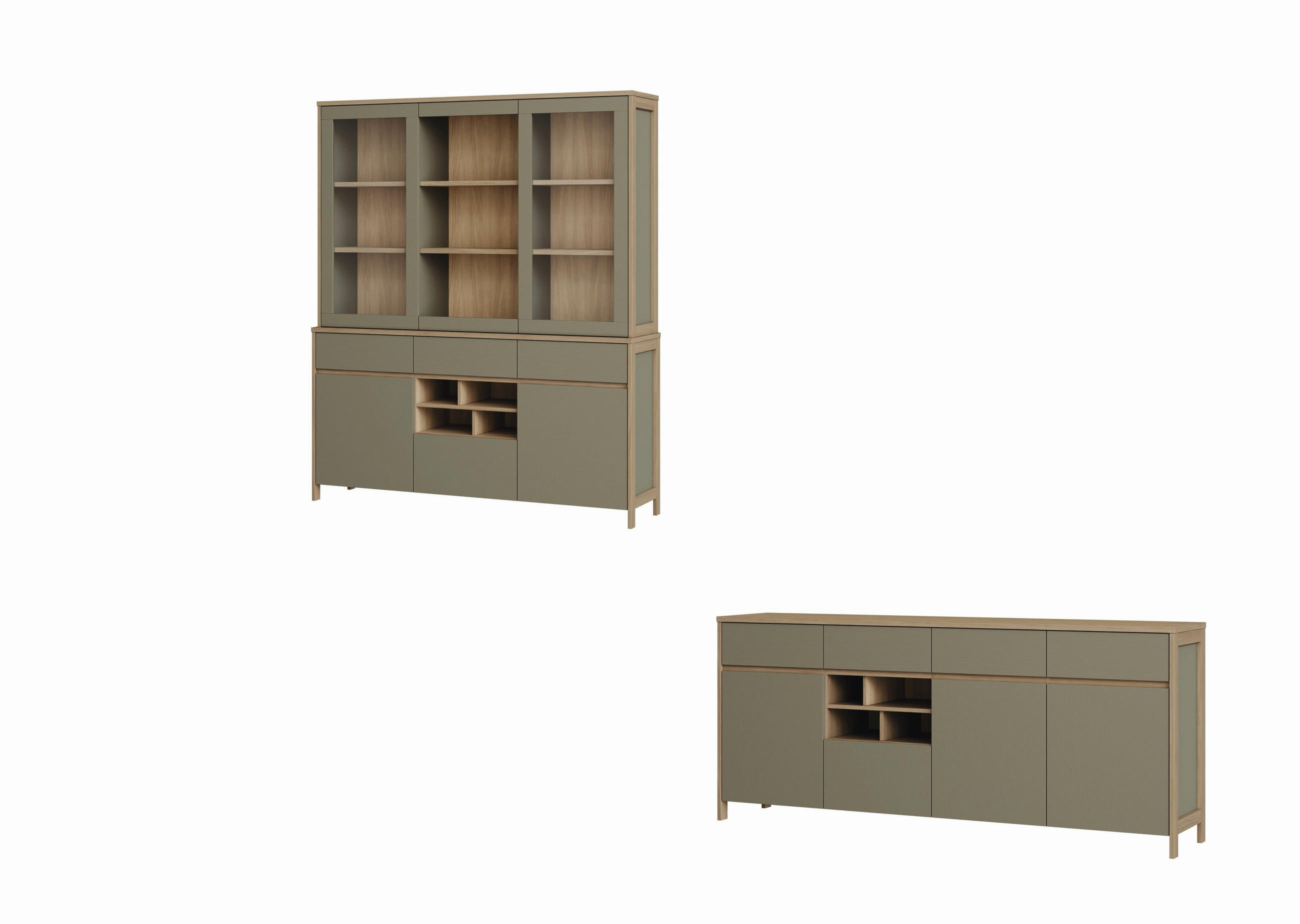WOHNWAND 2-teilig  in Eukalyptusholzfarben   - Eukalyptusholzfarben/Eichefarben, Design, Holzwerkstoff - MID.YOU
