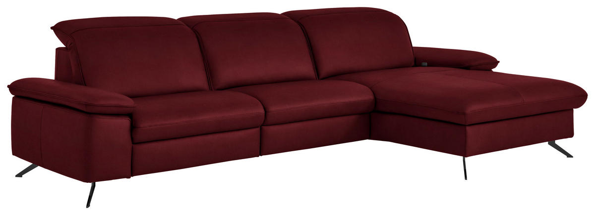 ECKSOFA  Echtleder Bordeaux  - Bordeaux/Schwarz, Design, Leder/Metall (307/169cm) - Beldomo Premium