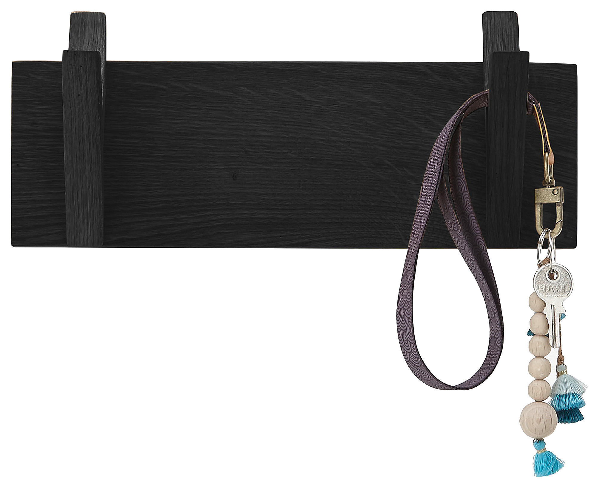 HAKENLEISTE  in Eiche massiv Schwarz  - Schwarz, Basics, Holz (30/13/12cm)