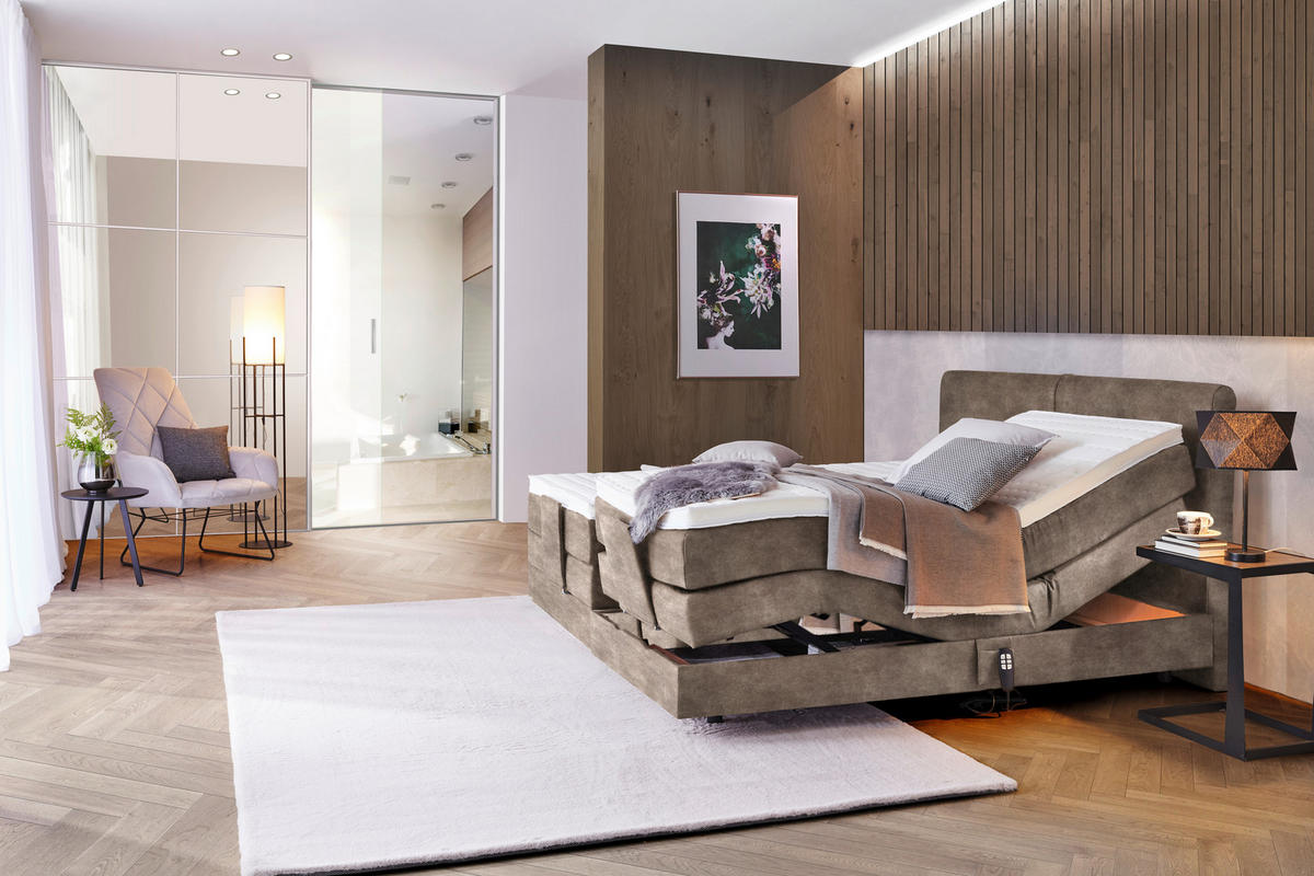 BOXSPRINGBETT 160/200 cm  in Taupe  - Taupe/Schwarz, Design, Kunststoff/Textil (160/200cm) - Hom`in
