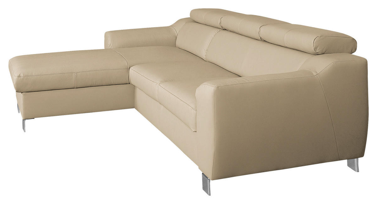 ECKSOFA Schwarz Echtleder Lederlook  - Chromfarben/Schwarz, Design, Leder/Textil (176/242cm) - Livetastic