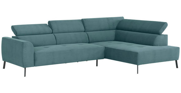 ECKSOFA Türkis Feincord - Türkis/Schwarz, Design, Textil/Metall (280/205cm) - Xora