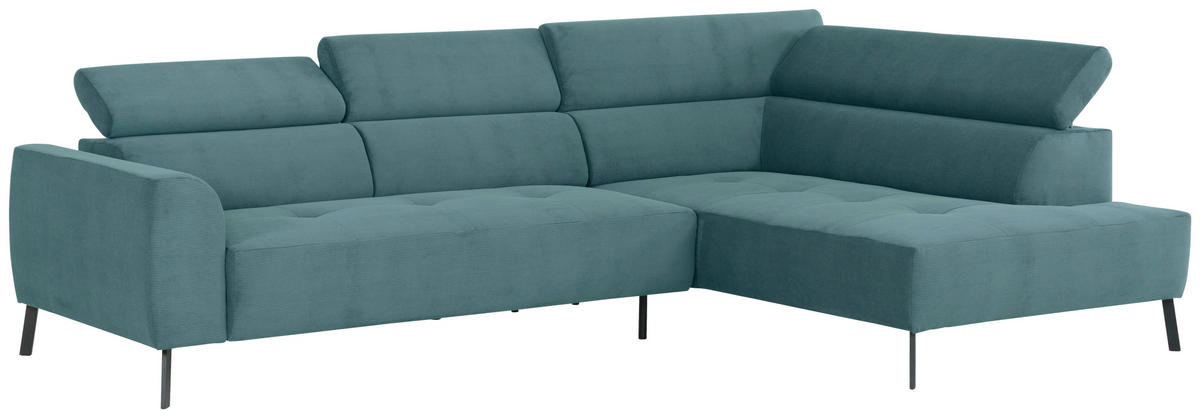 ECKSOFA Türkis Feincord  - Türkis/Schwarz, Design, Textil/Metall (280/205cm) - Xora