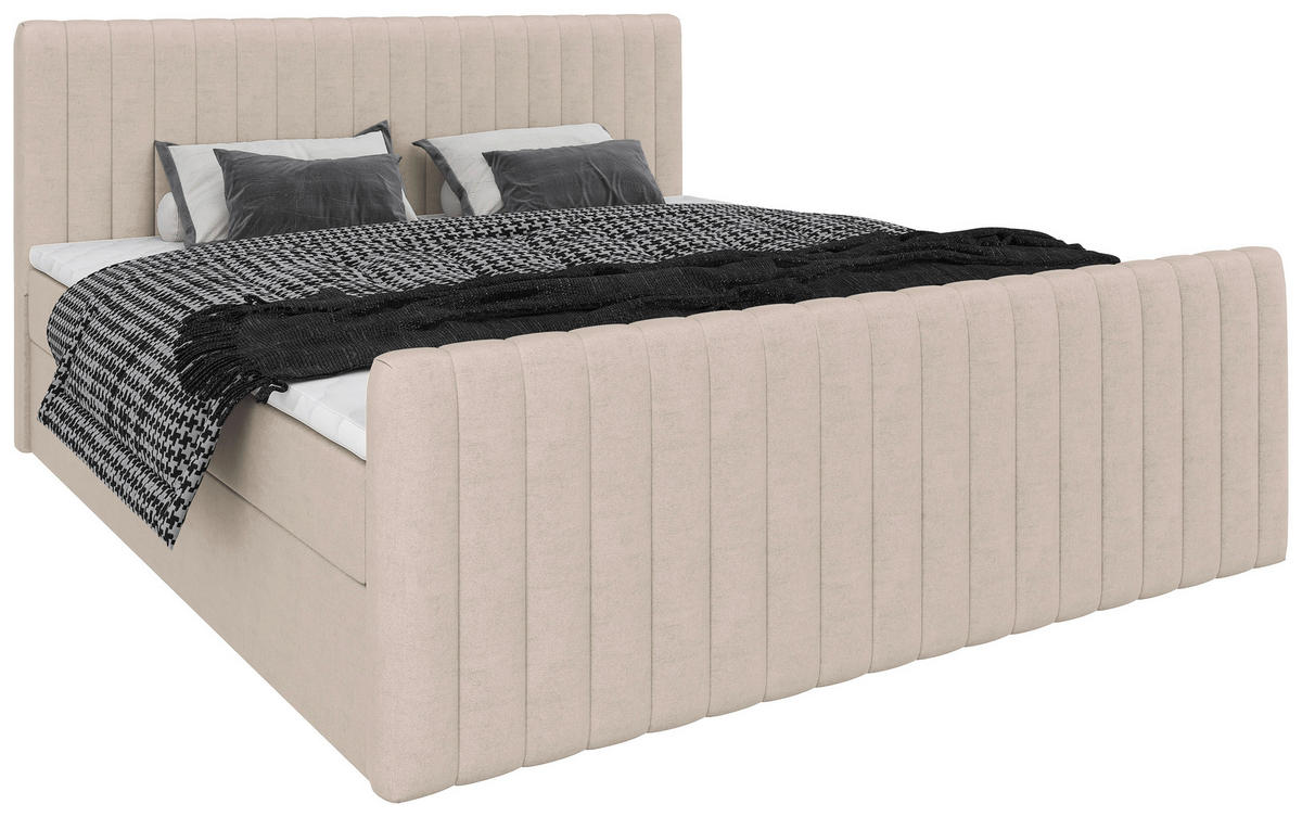 BOXBETT 180/200 cm,  in Creme, gepolstertes Kopfteil, Bettkasten, Topper, Matratzen, H3 + H3 = fest  - Creme/Schwarz, Basics, Kunststoff/Textil (180/200cm) - Chameo